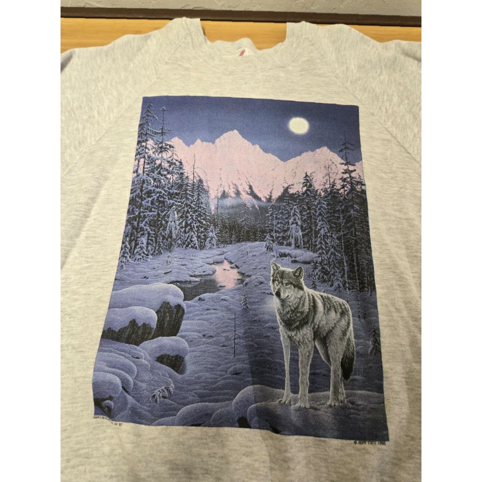 Jerzees VINTAGE Jerzees Sweatshirt Mens 2XL Gray Wolf Moon Graphic Crewneck Made USA 90s Size US XXL / EU 58 / 5 - 2 Thumbnail