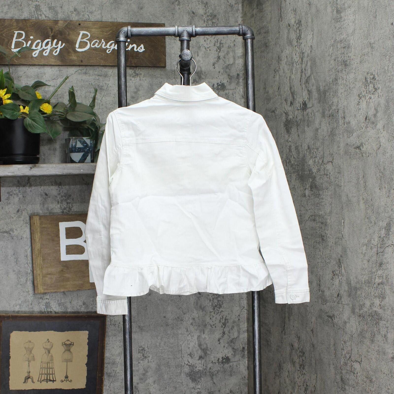 Designer Dg2 Ruffled-Hem Classic Stretch Denim Jacket 688254 White S Size S / US 4 / IT 40 - 2 Thumbnail