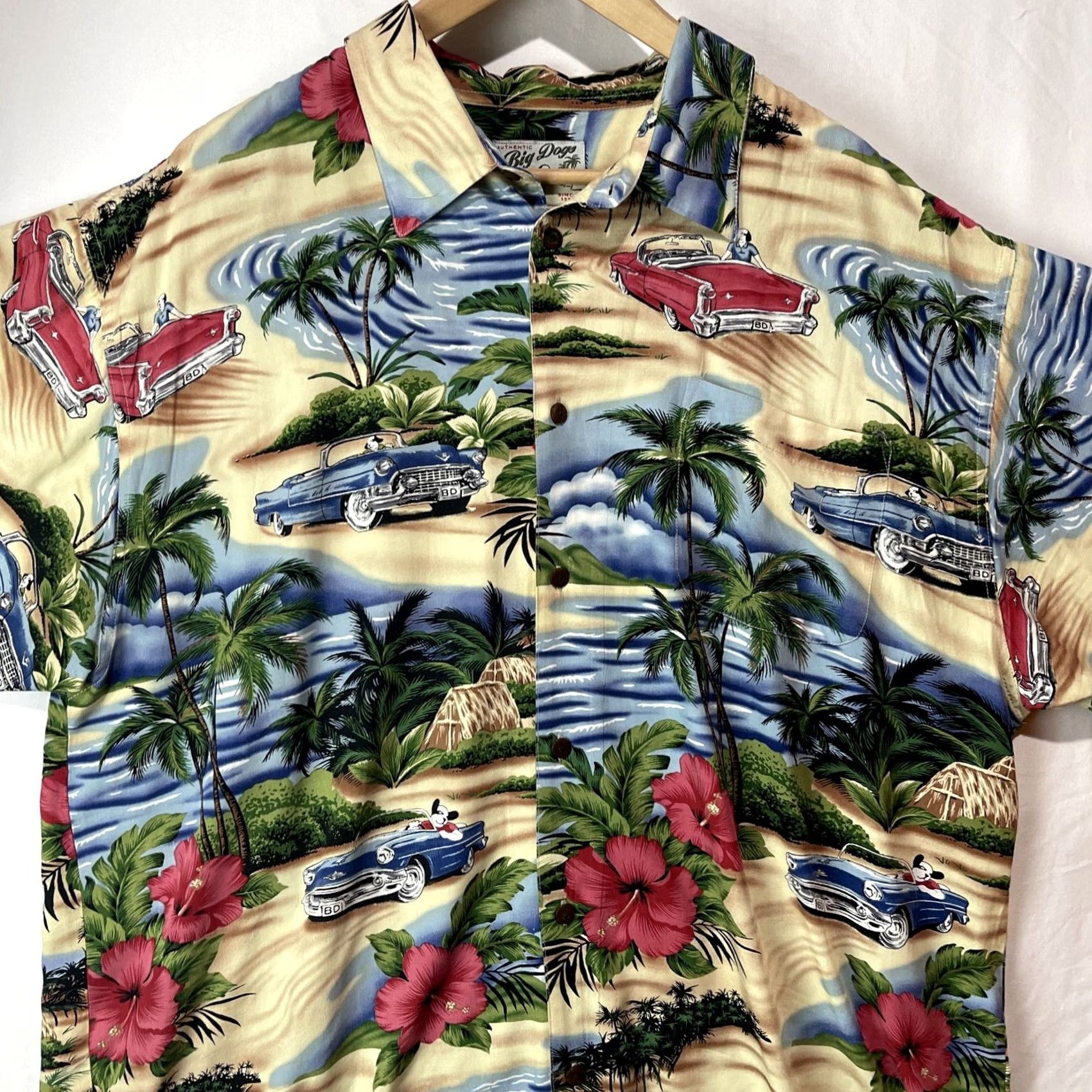 Big Dogs Big Dogs Shirt Mens XL Hawaiian Floral Tropical Cars Vintage Button Up Short Sleeve Collared Size US XL / EU 56 / 4 - 4 Thumbnail