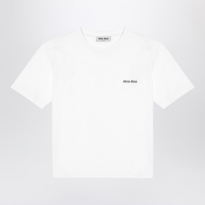 image of Miu Miu White Cotton T-Shirt With Logo, Women's (Size XS)