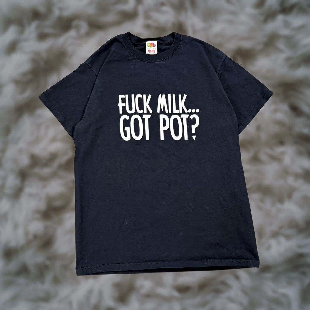 Fruit Of The Loom Fruit of the Loom Y2K Funny Graphic Shirt Mens Medium Black Got Milk Parody T-Shirt Crew Neck Short Sleeve Heavy Cotton Jersey Humorous Slogan Mens Size US M / EU 48-50 / 2 - 1 Thumbnail