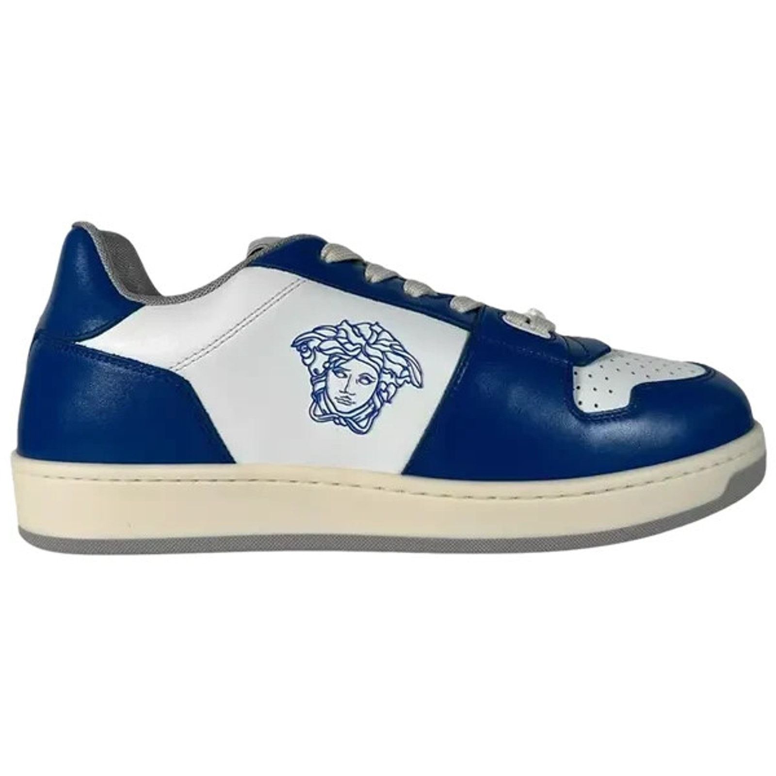 Versace VERSACE BLUE WHITE LEATHER MEDUSA HEAD LOW SNEAKERS 12 45 IT Size US 12 / EU 45 - 2 Thumbnail