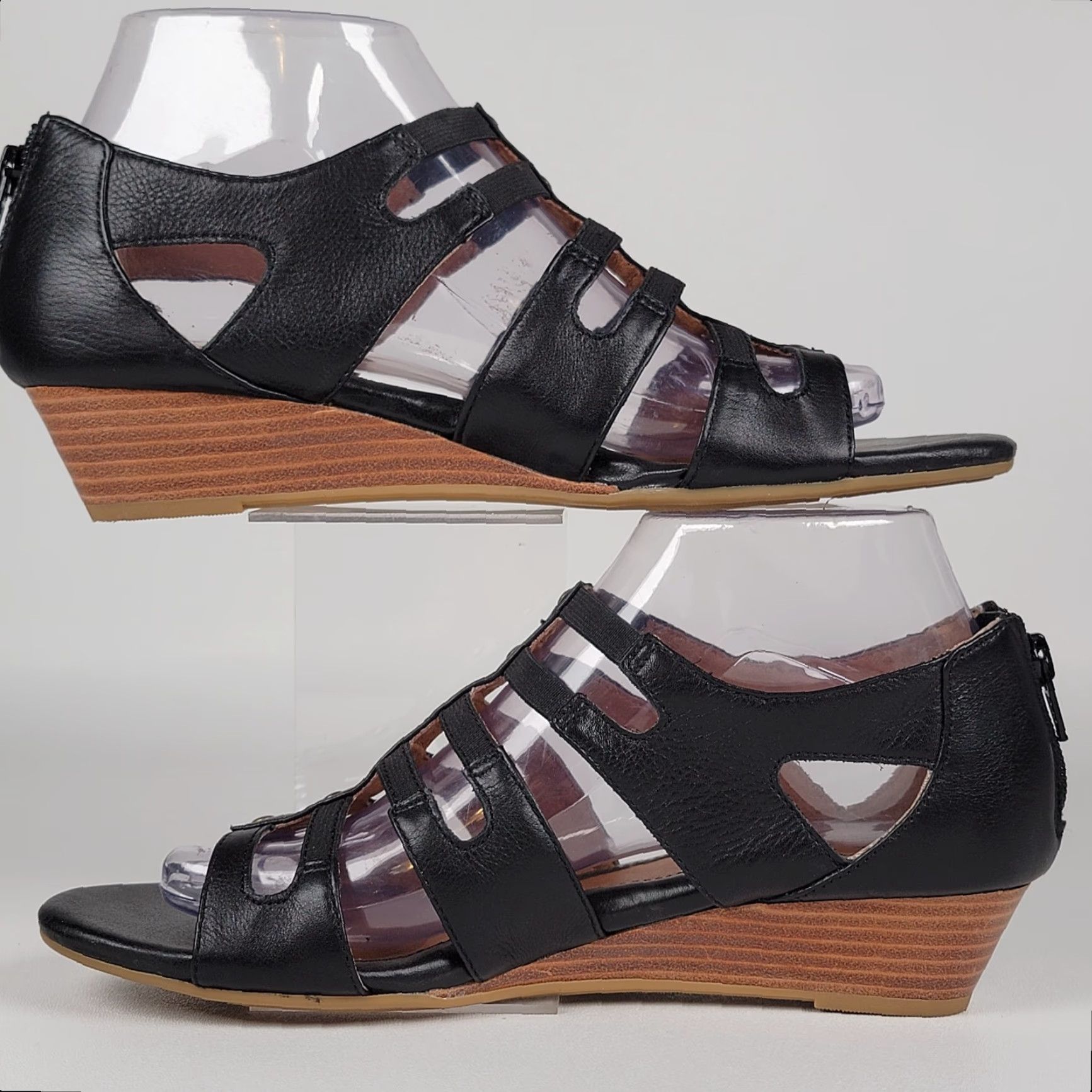 Vintage Söfft Sandals Womens Black Elastic Studded Wedge Heel Sandals 8M Buckle Arch Support Cushioned Leather Size US 8 / IT 38 - 4 Thumbnail