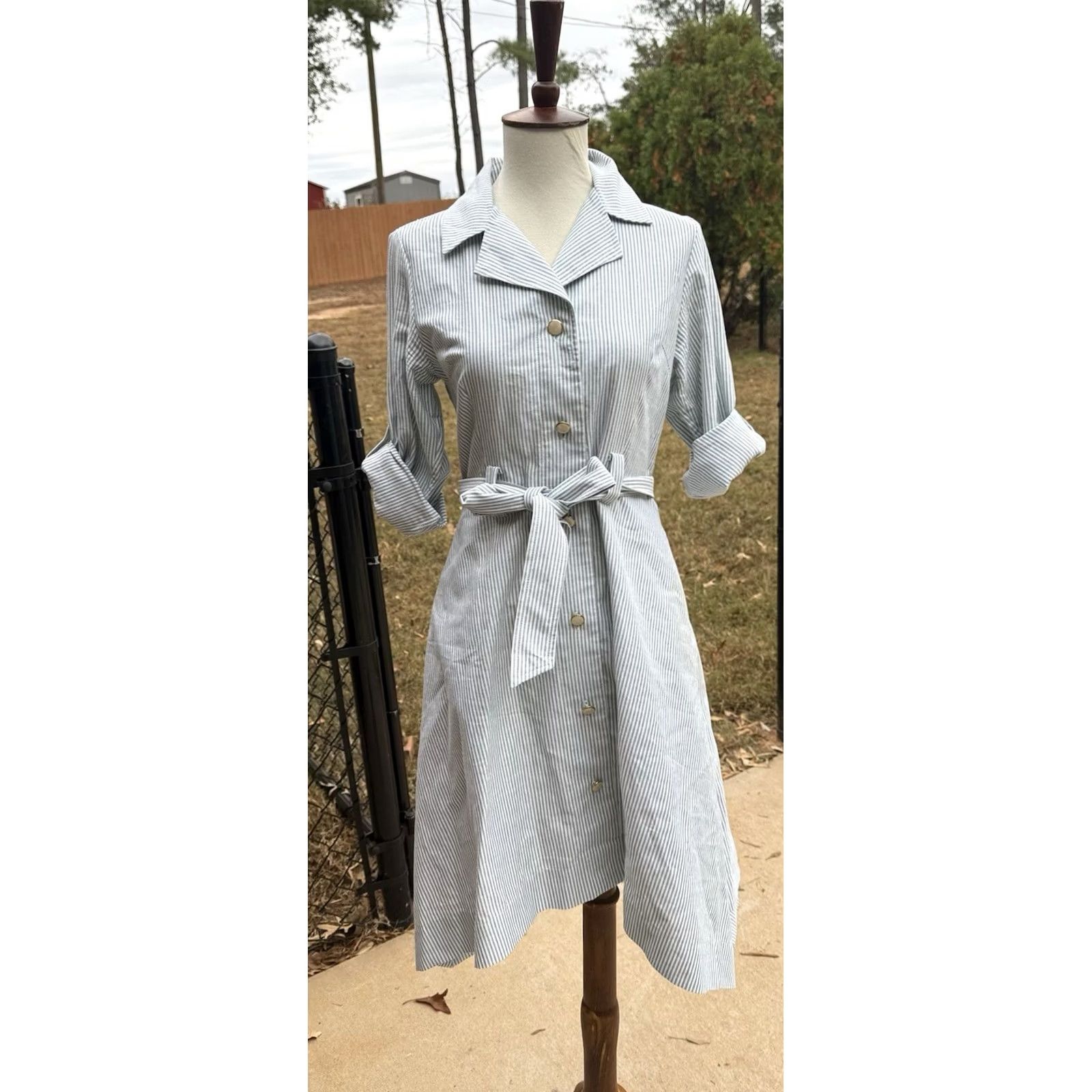 Vintage Kiki Lynn Green Stripe Shirt Dress Size 2 Women Knee Length USA Pattern Striped Shirt Dress Mens? Size XS / US 0-2 / IT 36-38 - 3 Thumbnail