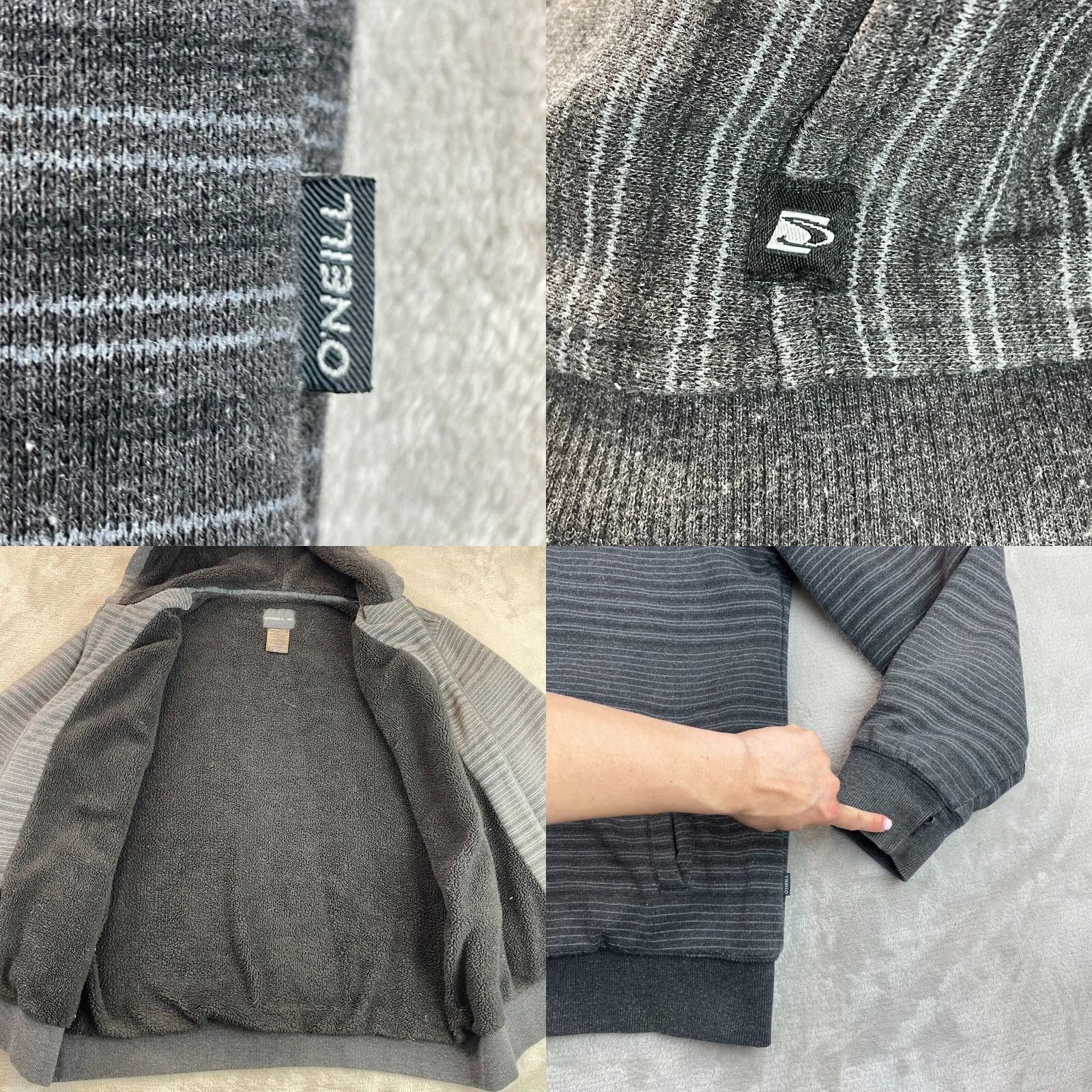 O'Neill VINTAGE O'Neill Hoodie Men XL Gray Full Zip Striped Sherpa Fleece Lined Y2K 90s Grunge Outdoor Logo Size US XL / EU 56 / 4 - 8 Thumbnail