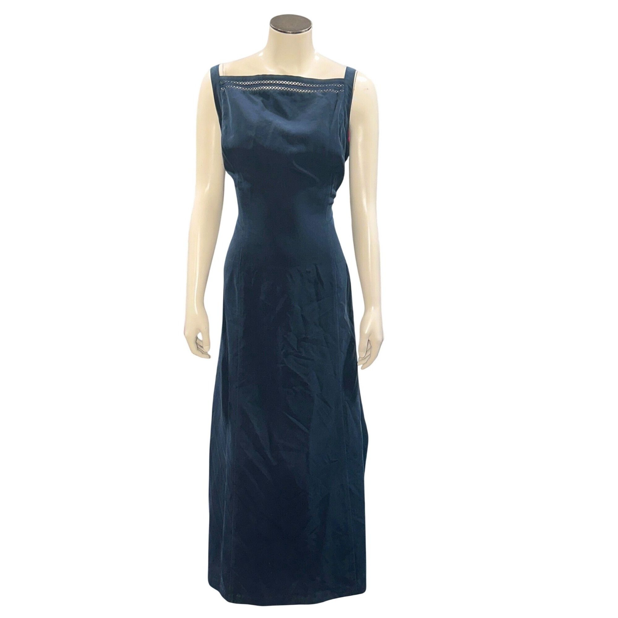 Other Mondi 44 Navy Blue Silk Sleeveless Maxi Dress Vintage 90s Fo Size M / US 6-8 / IT 42-44 - 2 Thumbnail