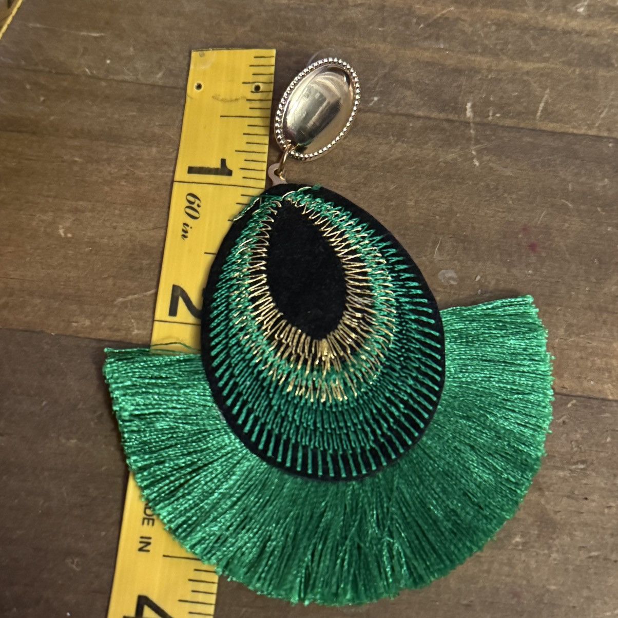 Other Large bohemian green peacock feather tassel earrings Size ONE SIZE - 3 Thumbnail