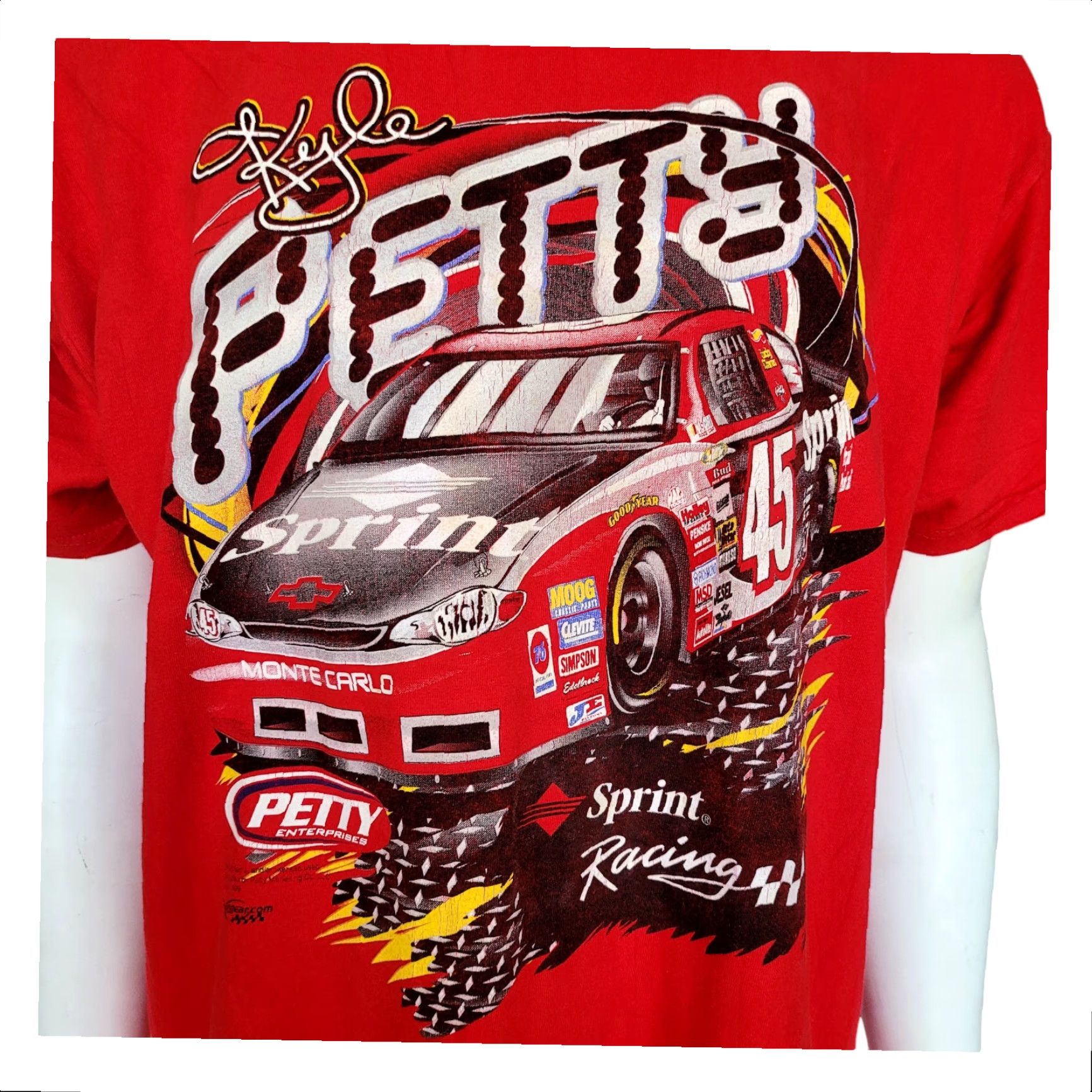 Delta Vintage Kyle Petty NASCAR Sprint Racing T-Shirt Delta Red XL Cotton Preshrunk Graphic Crew Neck Short Sleeve Mens Shoes Size US XL / EU 56 / 4 - 4 Thumbnail