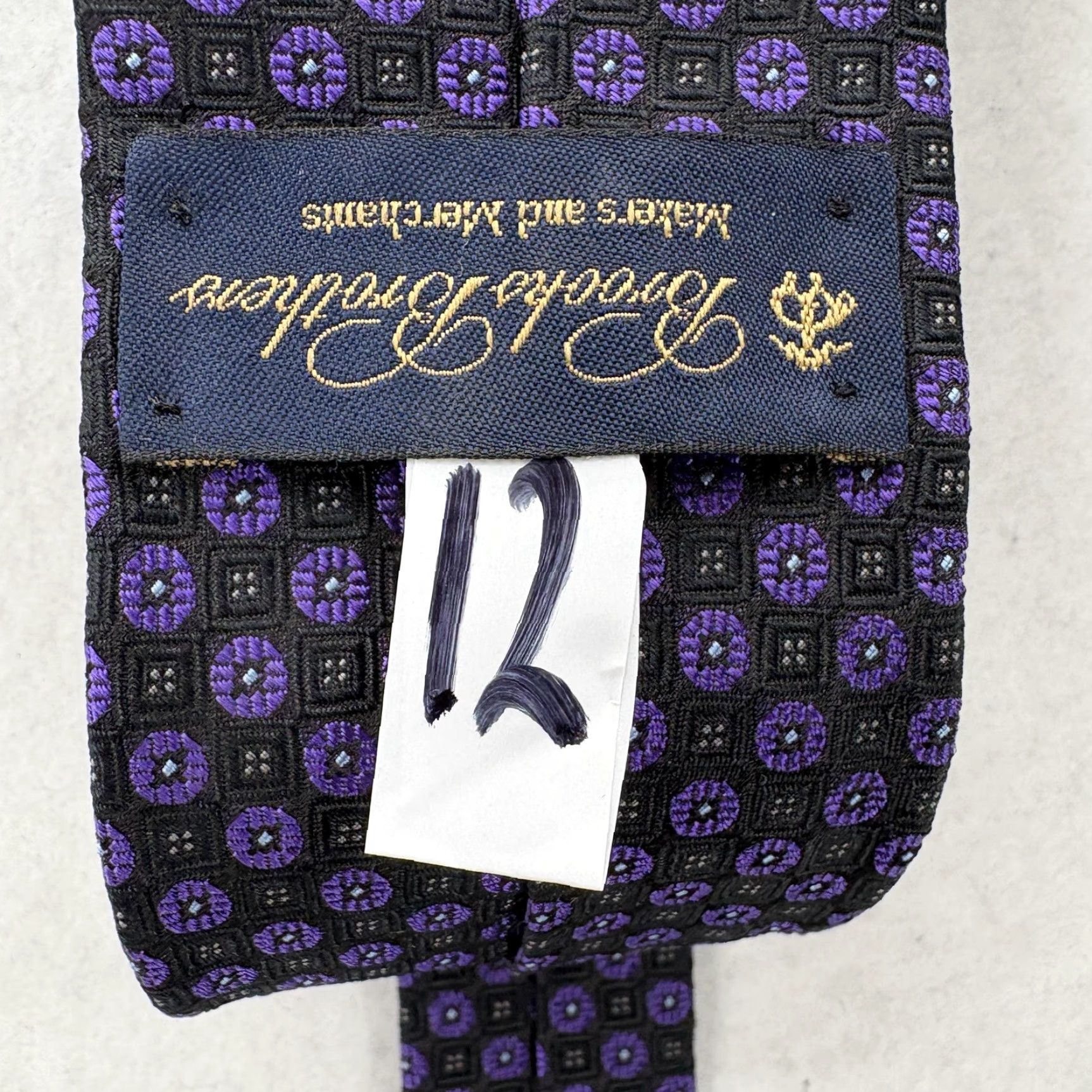 Brooks Brothers Brooks Brothers Tie Necktie Mens Black Purple Geometric 100% Silk Skinny Jacquard Designer Slim Size ONE SIZE - 4 Thumbnail