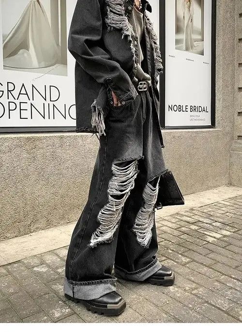 Jean Fukiishi x Aya Baggy distressed ripped wide leg y2k jeans Size US 32 / EU 48 - 4 Thumbnail