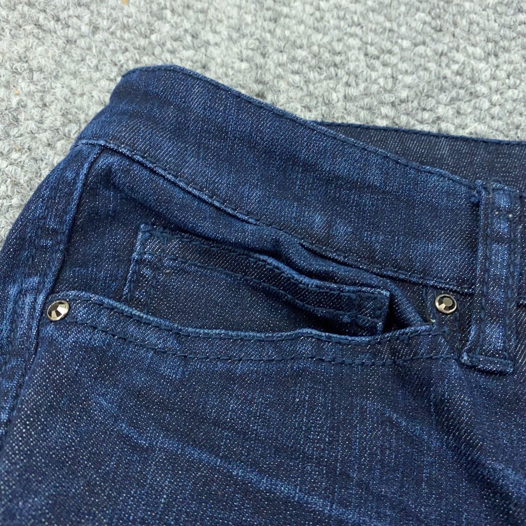 Vintage Caché Jeans Womens Size 10 Blue Stretch Mid Rise Jeans - Cotton Polyester Spandex Rayon Denim Straight Modern Rise 8.5-10.5 In Inseam 28.5 in Regular Size 32" / US 10 / IT 46 - 3 Thumbnail