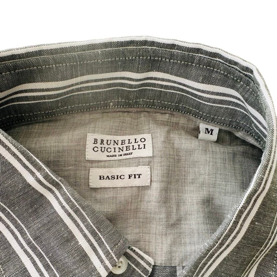 Brunello Cucinelli Brunello Cucinelli Linen Button Front Green Stripe Shirt M Size US M / EU 48-50 / 2 - 5 Thumbnail