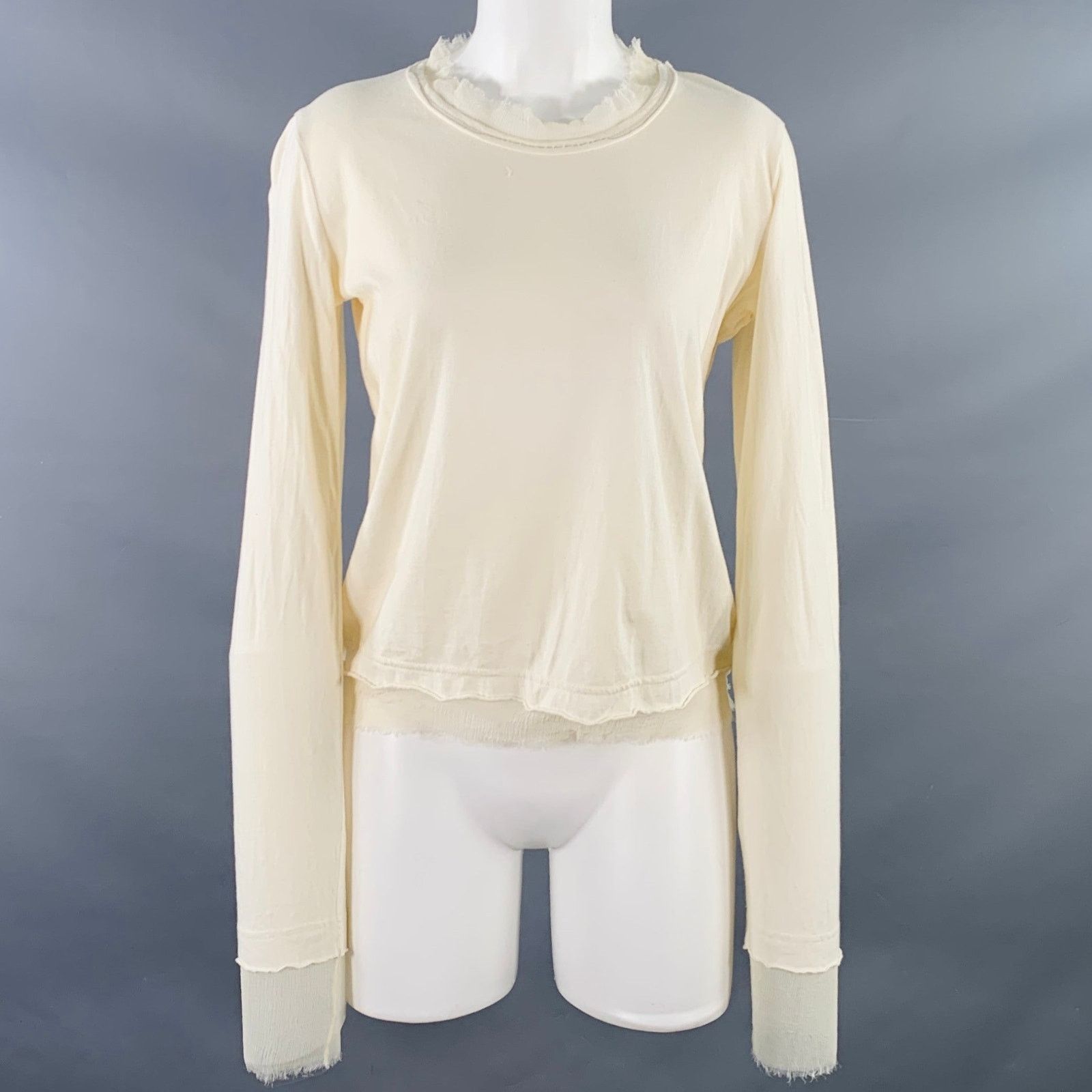 Peachoo + Krejberg PEACHOO+KREJBERG Cream Cotton Silk Contrast Trim Casual Top Size S / US 4 / IT 40 - 1 Thumbnail