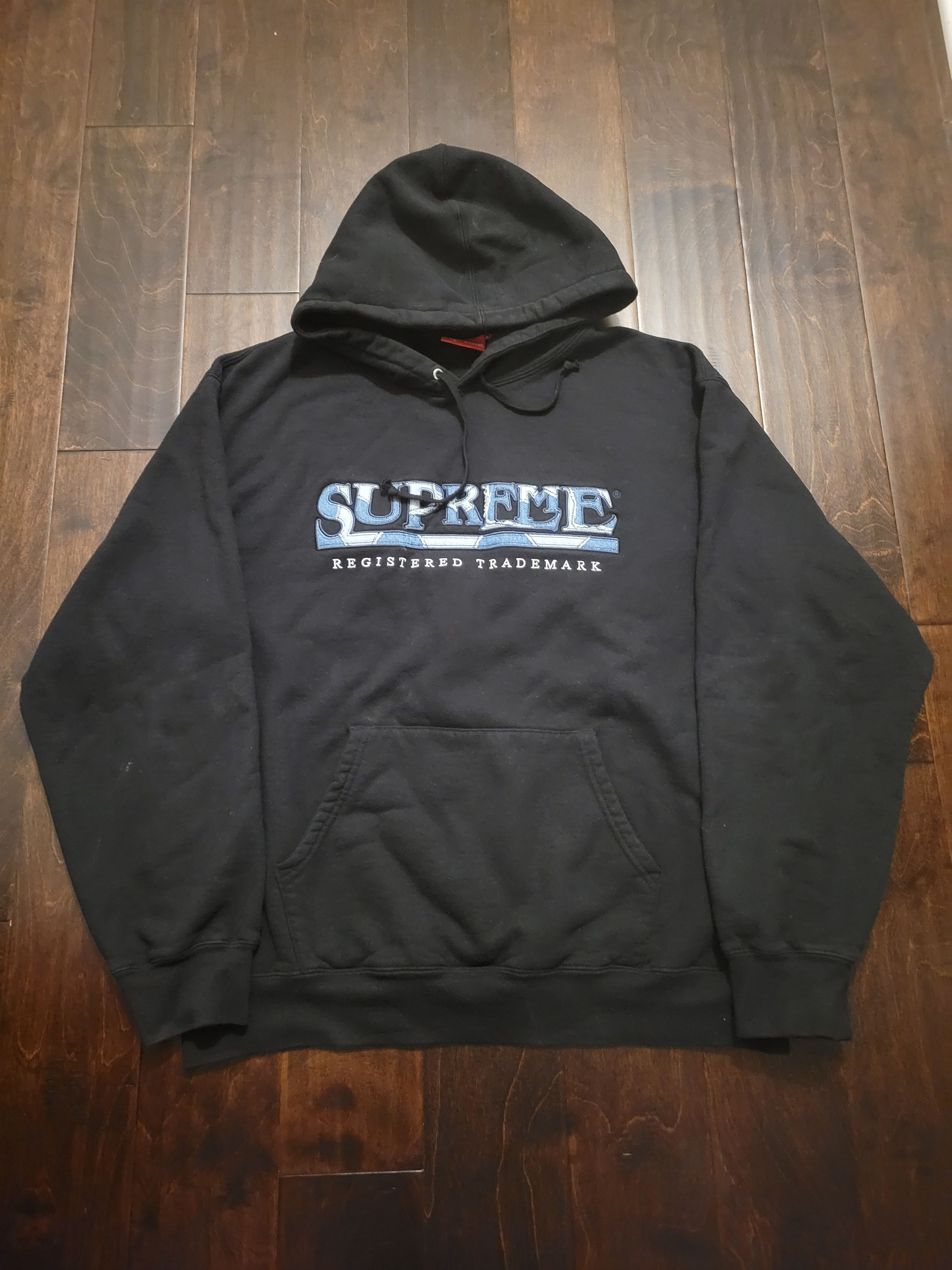 Supreme Supreme Black Denim Blue Jeans Logo Hoodie Grailed