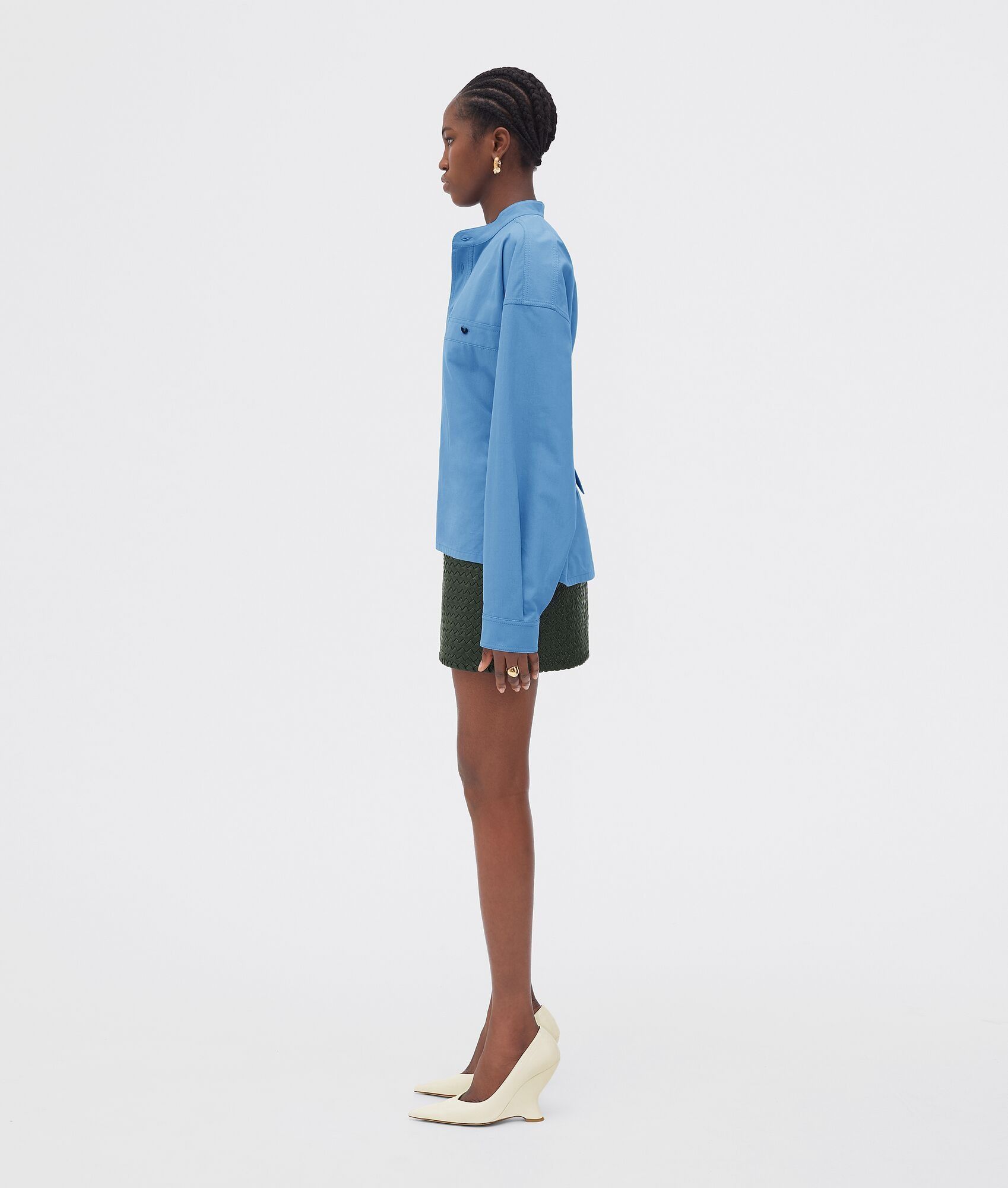 Bottega Veneta o1bcso1str0225 Compact Cotton Shirt in Blue Size XS / US 0-2 / IT 36-38 - 2 Thumbnail