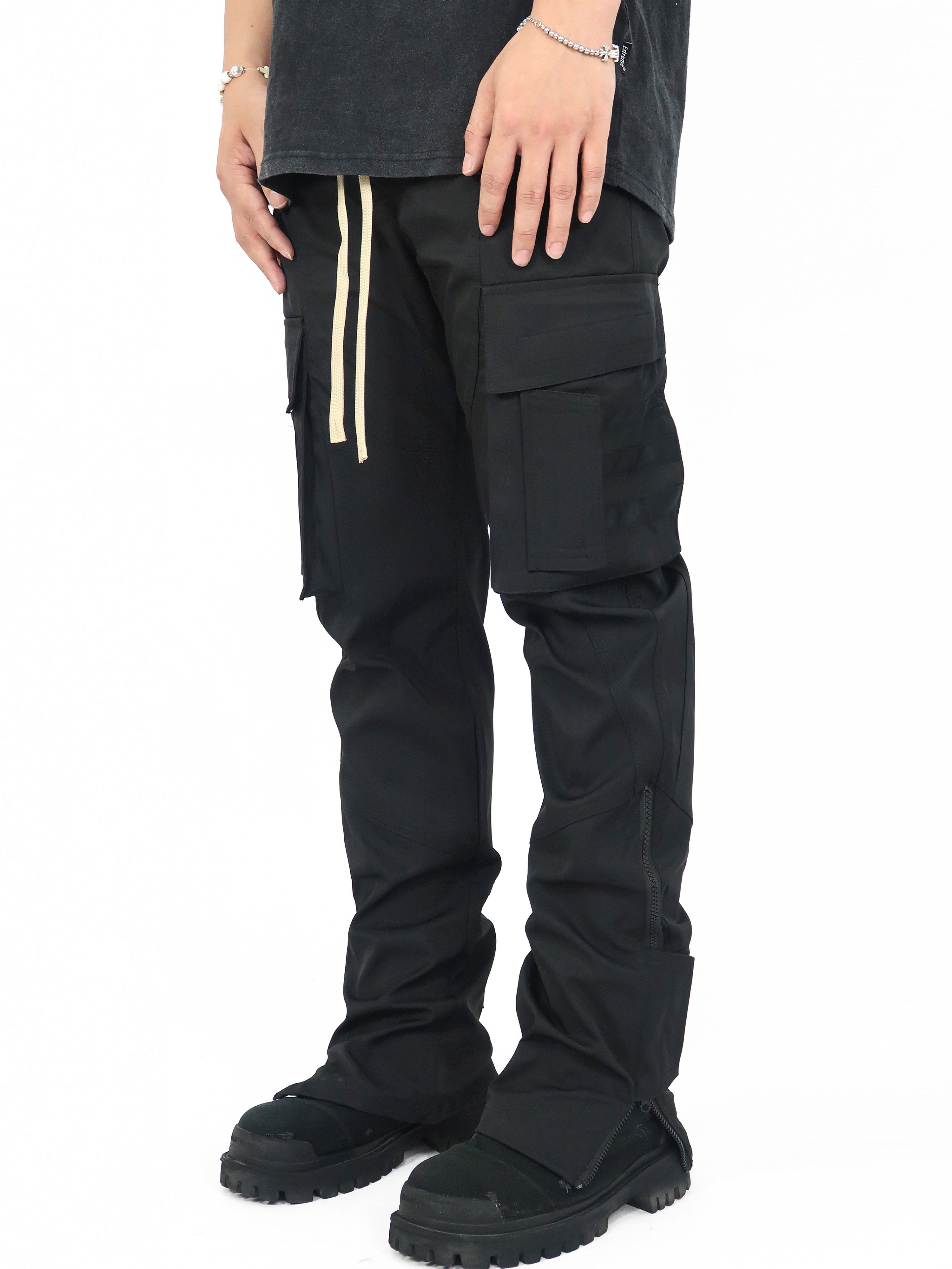 utility zipper tactical flared cargo pants