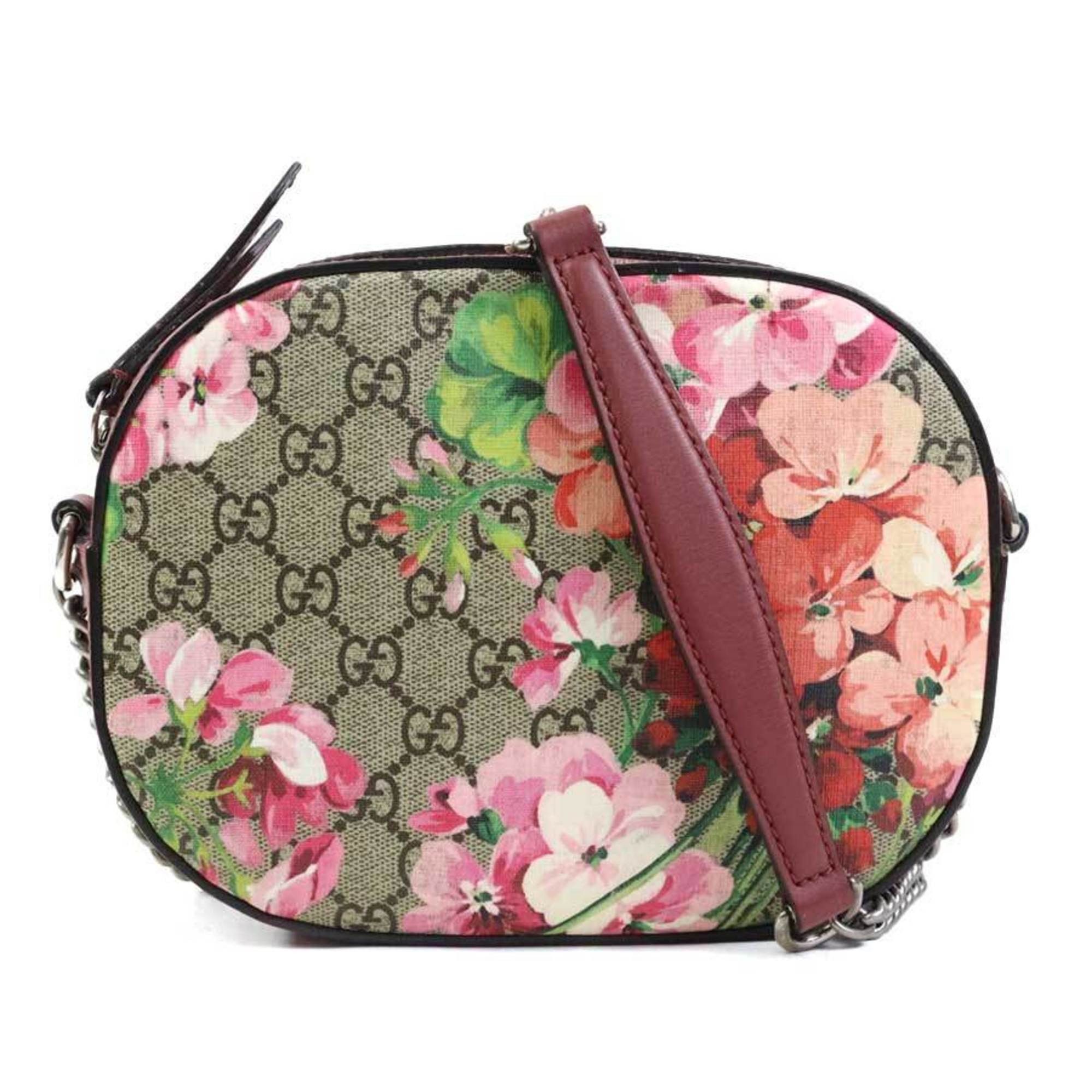 GUCCI Shoulder Bag GG Blooms Supreme Canvas Brown x Pink Women's