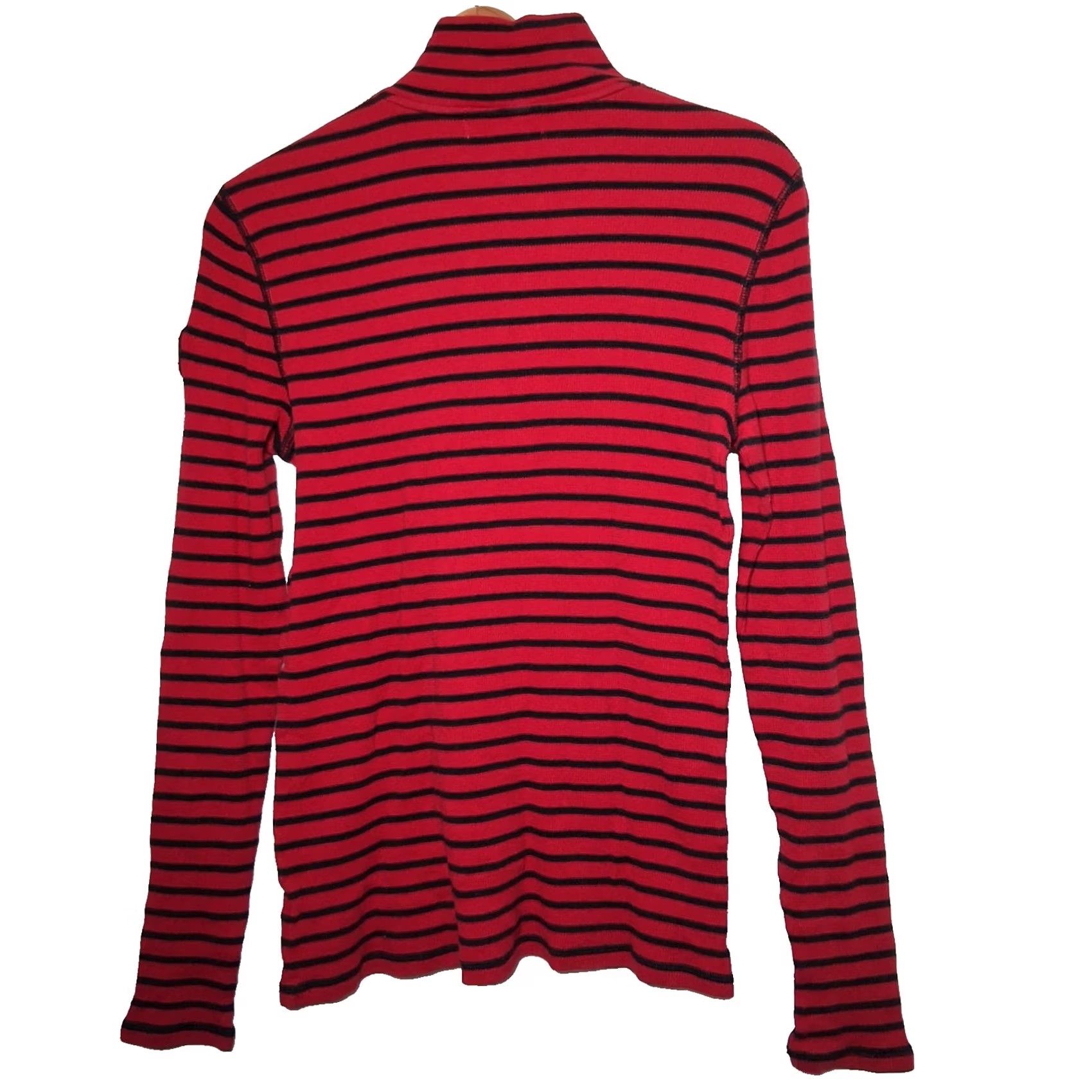 Ralph Lauren Lauren Ralph Lauren Shirt Women XS Thermal Red Black Stripe 1/4 Zip Preppy READ Size XS / US 0-2 / IT 36-38 - 4 Thumbnail