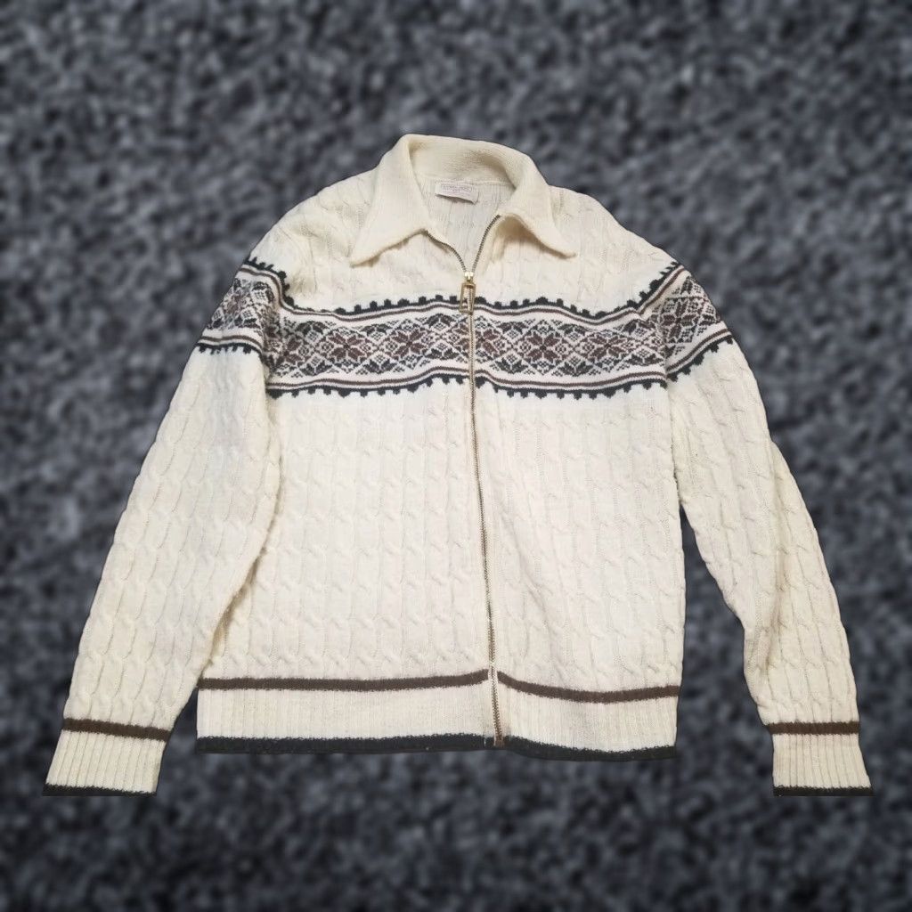 Vintage VINTAGE Lord Jeff Men's Sweater Cardigan Zip Full Zip Fair Isle Chunky Knit L Ivory 60s 70s Mens Knitwear Size US L / EU 52-54 / 3 - 1 Thumbnail