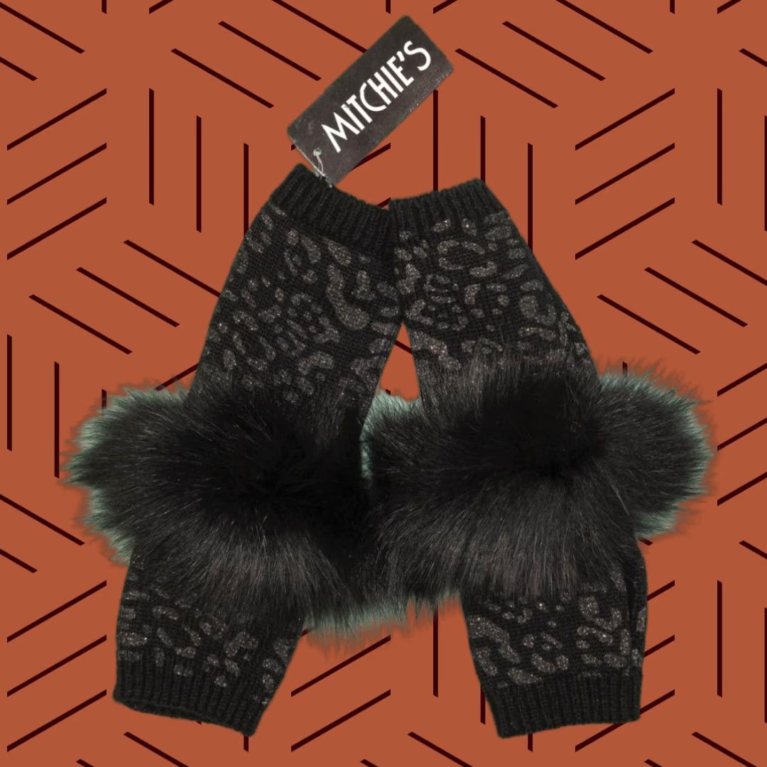 Vintage Mitchie's Matchings Hand Warmers Black Knit Maxalto Fox Trim NWT Size ONE SIZE - 1 Thumbnail