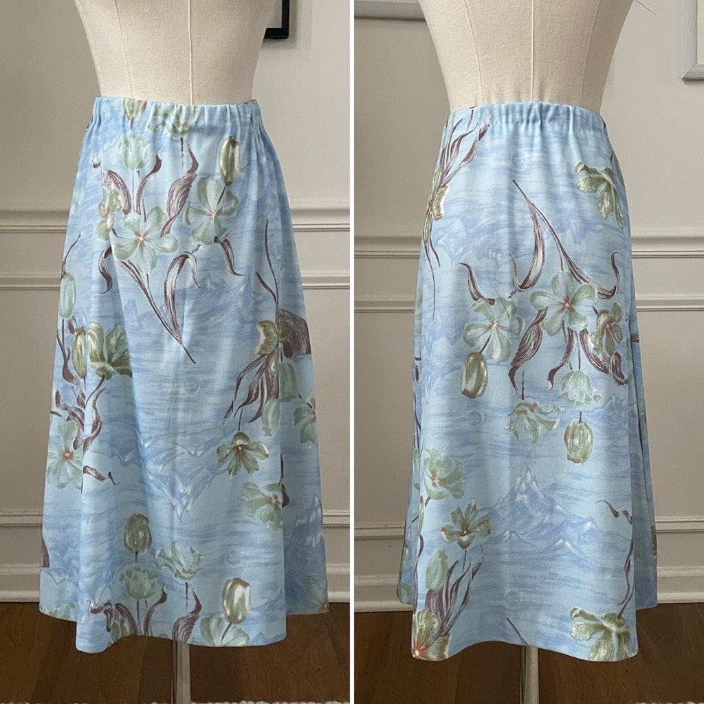 Vintage Vintage 70s Polyester A-line Skirt Blue Floral S Size 27" / US 4 / IT 40 - 1 Thumbnail