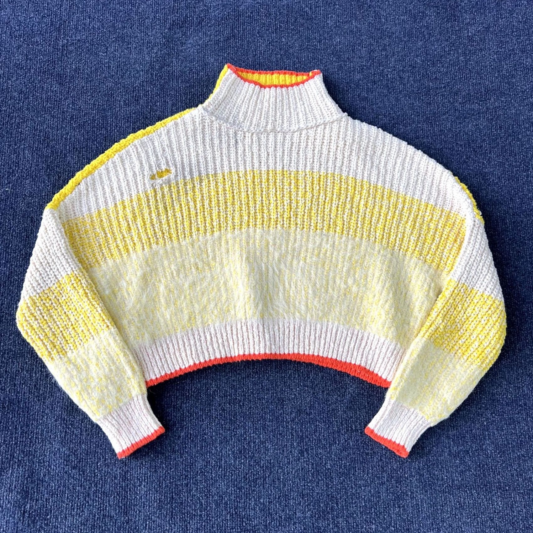 Free People Free People Sweater Womens XS Yellow White Striped Mock Neck Cropped Rib Knit Size XS / US 0-2 / IT 36-38 - 2 Thumbnail