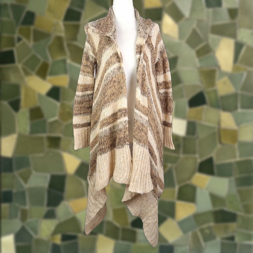 Vintage Ashley 26 International Cardigan Sweater Hoodie Stripe Knit Drape Front Brown Tan M Women Long Sleeve Bohemian Skeet? Size M / US 6-8 / IT 42-44 - 1 Thumbnail
