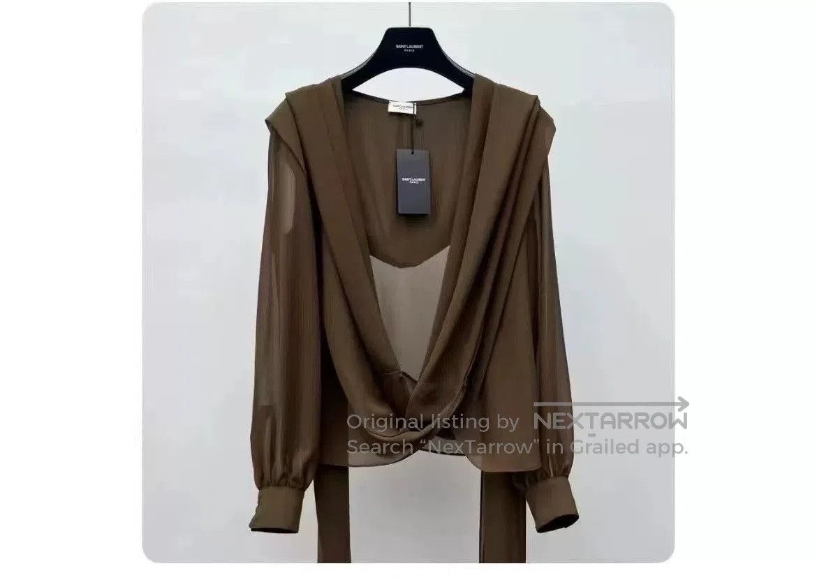 Saint Laurent Paris Saint Laurent Brown Silk Hooded Shirt. Size XXS / US 00 / IT 34 - 1 Thumbnail