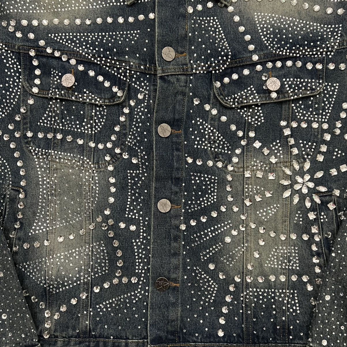 Vale Vale Forever All Over Rhinestone Denim Trucker Jacket Size US L / EU 52-54 / 3 - 3 Thumbnail