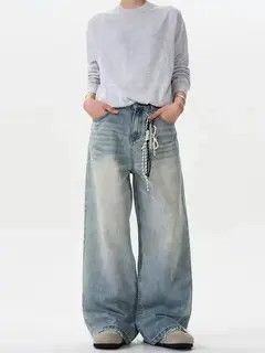 Jean Aged washed black baggy wide leg jeans Size US 30 / EU 46 - 4 Thumbnail