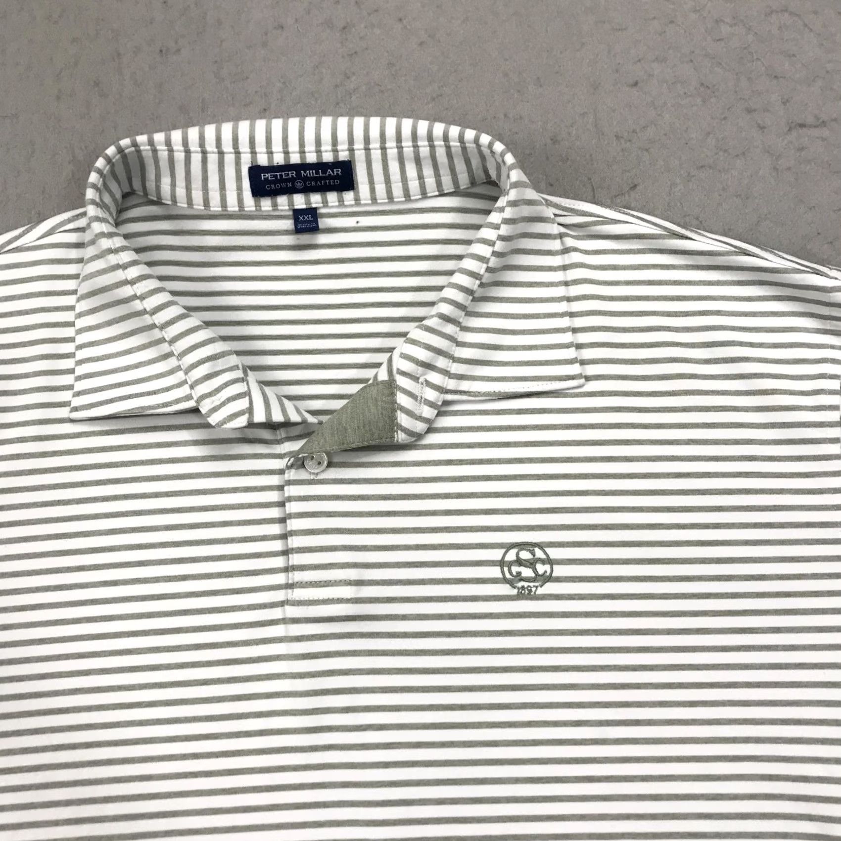 Peter Millar Peter Millar Polo Shirt Mens 2XL White Logo Crown Crafted Golf Skokie Striped Short Sleeve Collared Pullover Button Embroidered Summer Comfort Size US XXL / EU 58 / 5 - 2 Thumbnail