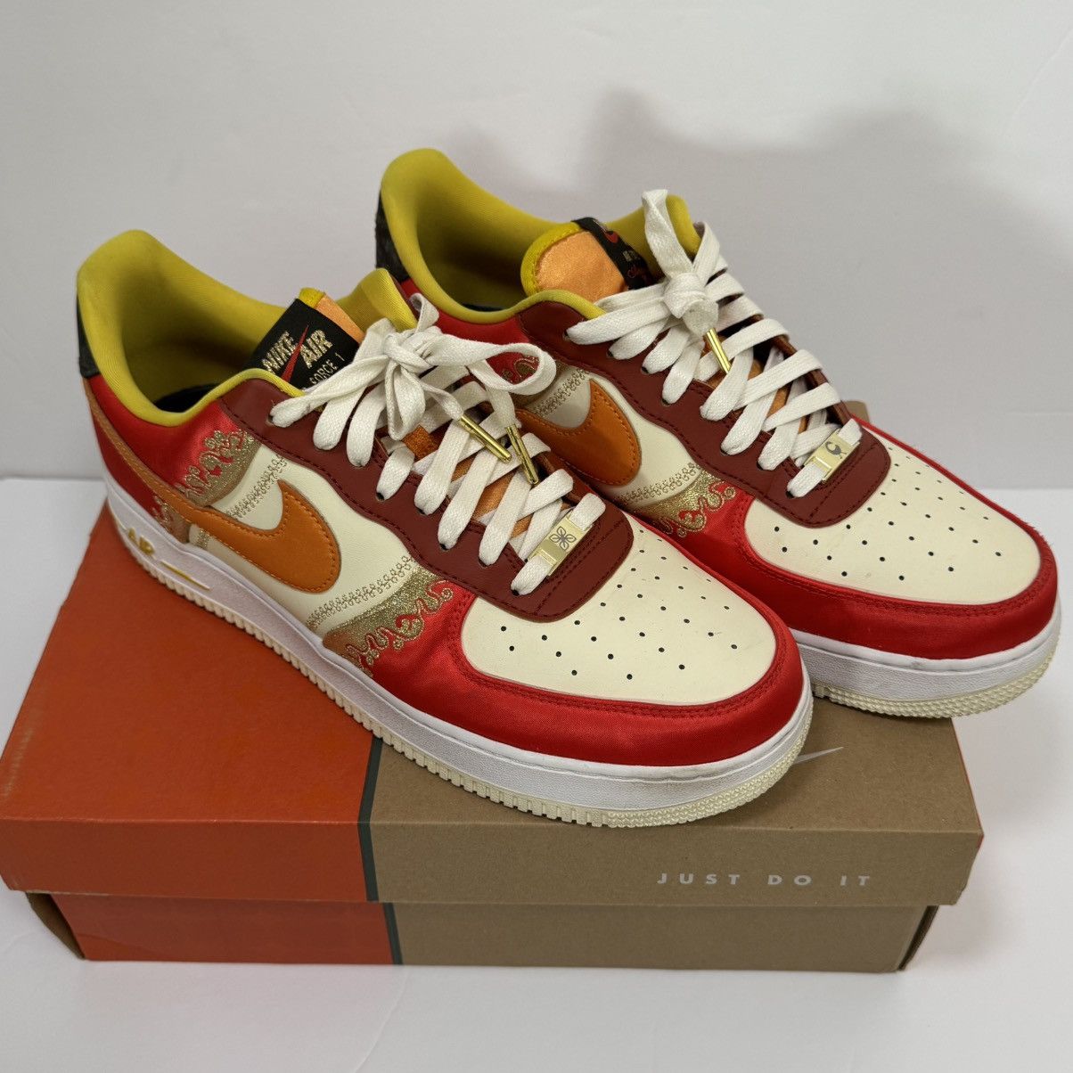 Nike 🔥 Nike Air Force 1 ’07 PRM “Habanero Red / Light Curry” Size US 11 / EU 44 - 1 Thumbnail