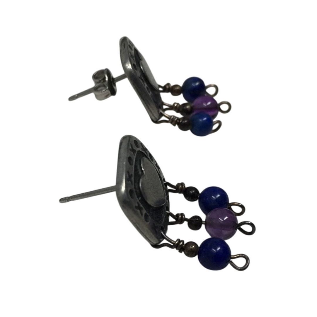 Other Women's Squared Silver tone and Purple Beaded Dangle Heart E Size ONE SIZE - 3 Thumbnail