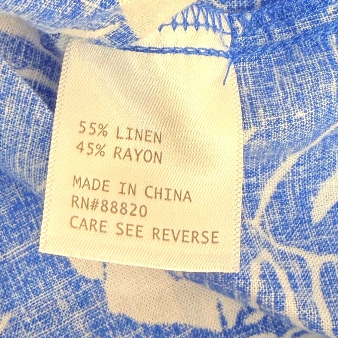 Panama Jack Panama Jack Blouse Womens Small Blue White Tropical Linen Blend Puff Sleeve Boho Shirt V-Neck Casual Summer Seasonal Womens Size S / US 4 / IT 40 - 6 Thumbnail