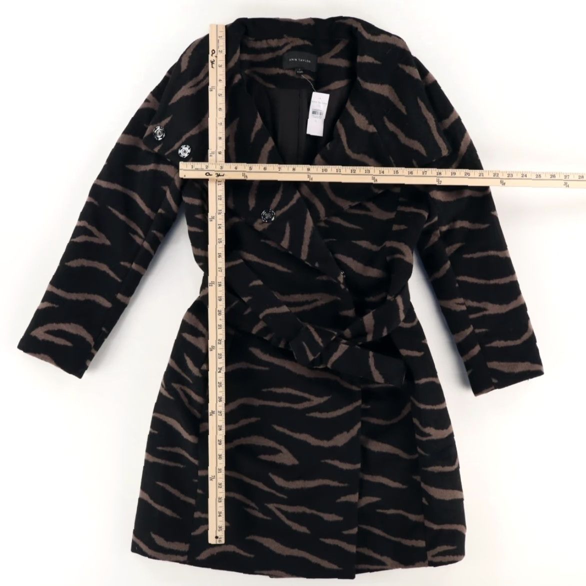 Ann Taylor VINTAGE Ann Taylor Tiger Stripe Wool Blend Coat Jacket Black Women's S Size S / US 4 / IT 40 - 3 Thumbnail