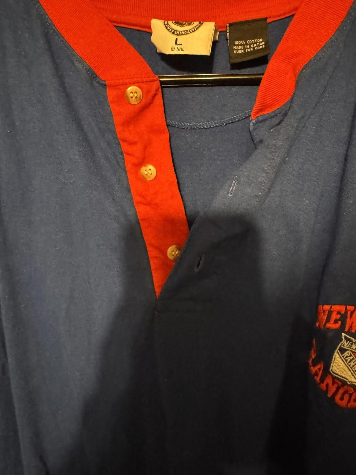 The Unbranded Brand New York Rangers Stitched S/S Henley Blue Men's Size L Size ONE SIZE - 3 Thumbnail