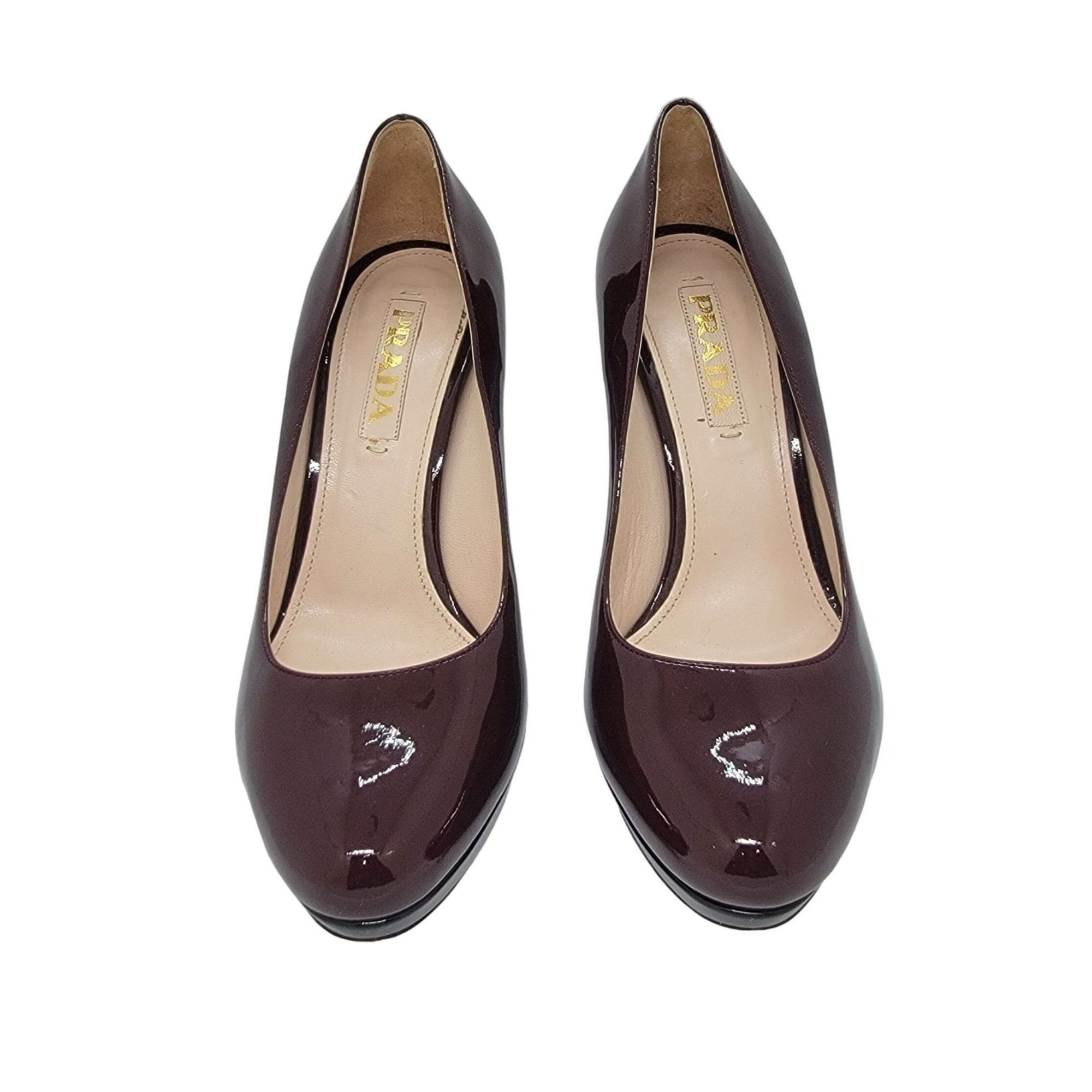 Prada ⭐$950 Sz 7/38 Prada Women Patent Leather Burgundy Platform c Size US 8 / IT 38 - 3 Thumbnail