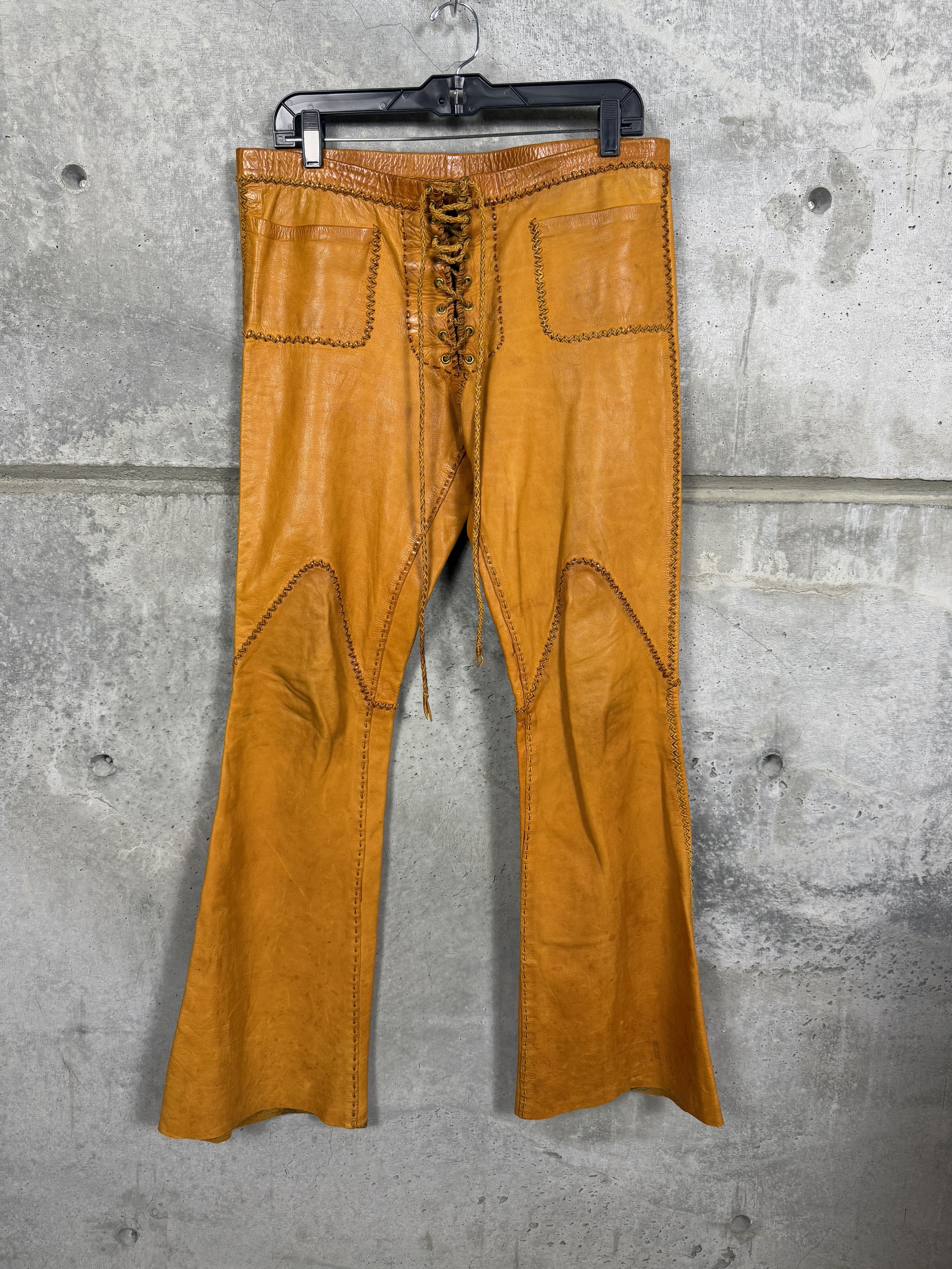 Vintage 1960s Vintage North Beach Leather Whip Stitch Leather Pants Size 33" - 1 Thumbnail