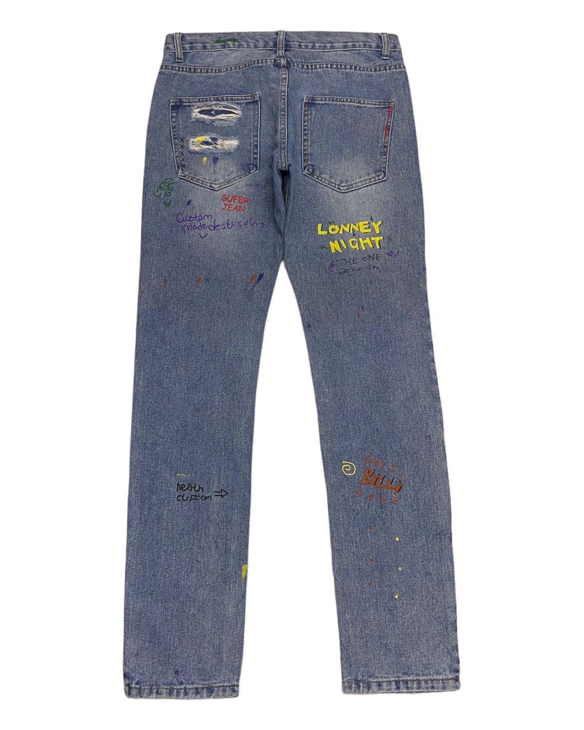 Hysteric Glamour × If Six Was Nine × Le Grande Bleu (L.G.B.) JAPANESE PUNK DISTRESSED DENIM SMILE OVERPRINTED JEANS Size US 33 - 2 Thumbnail