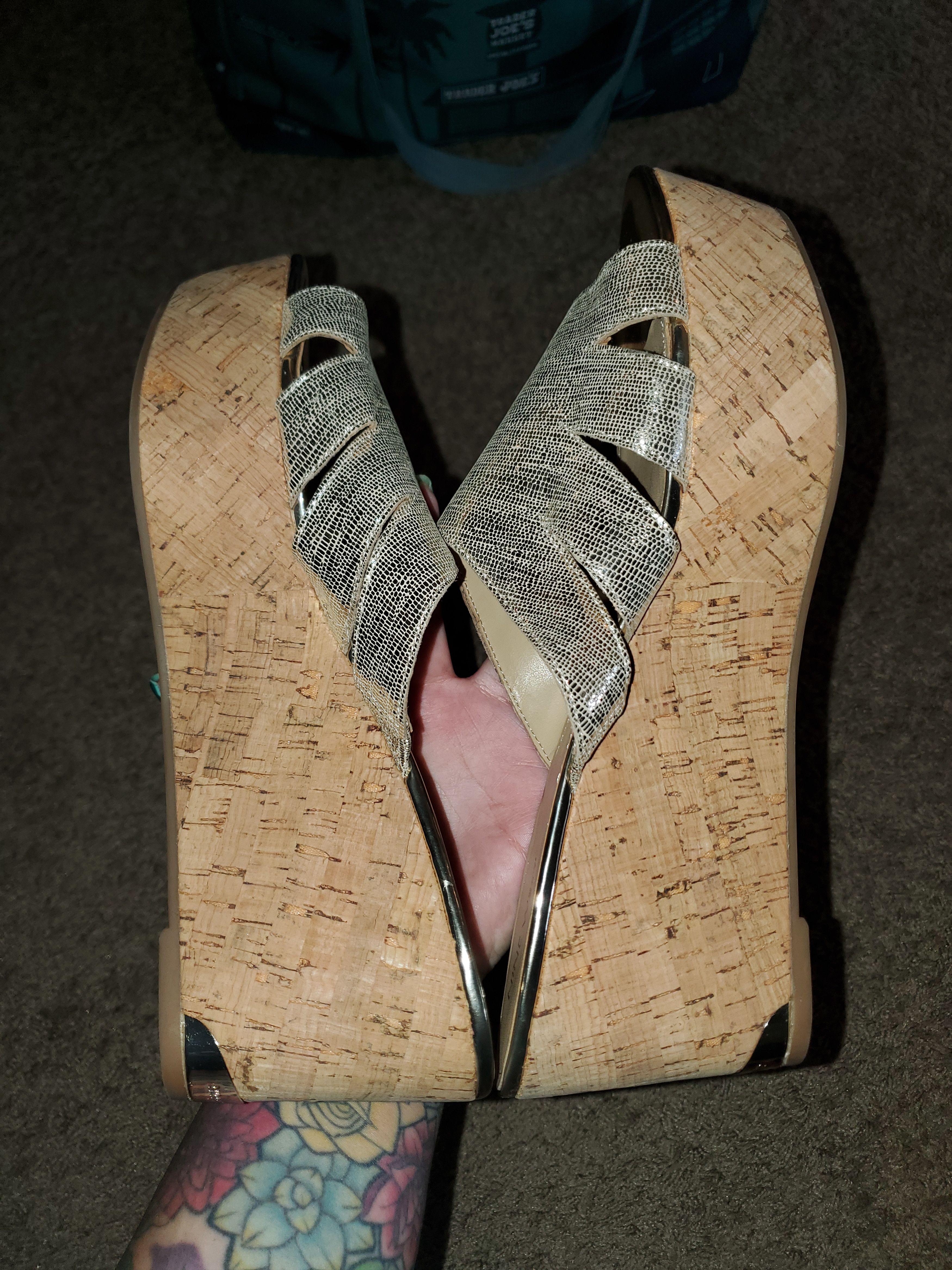 Nine West New! Gold Leather Cork Platform Wedges-size 12 Size US 12 / IT 42 - 5 Thumbnail