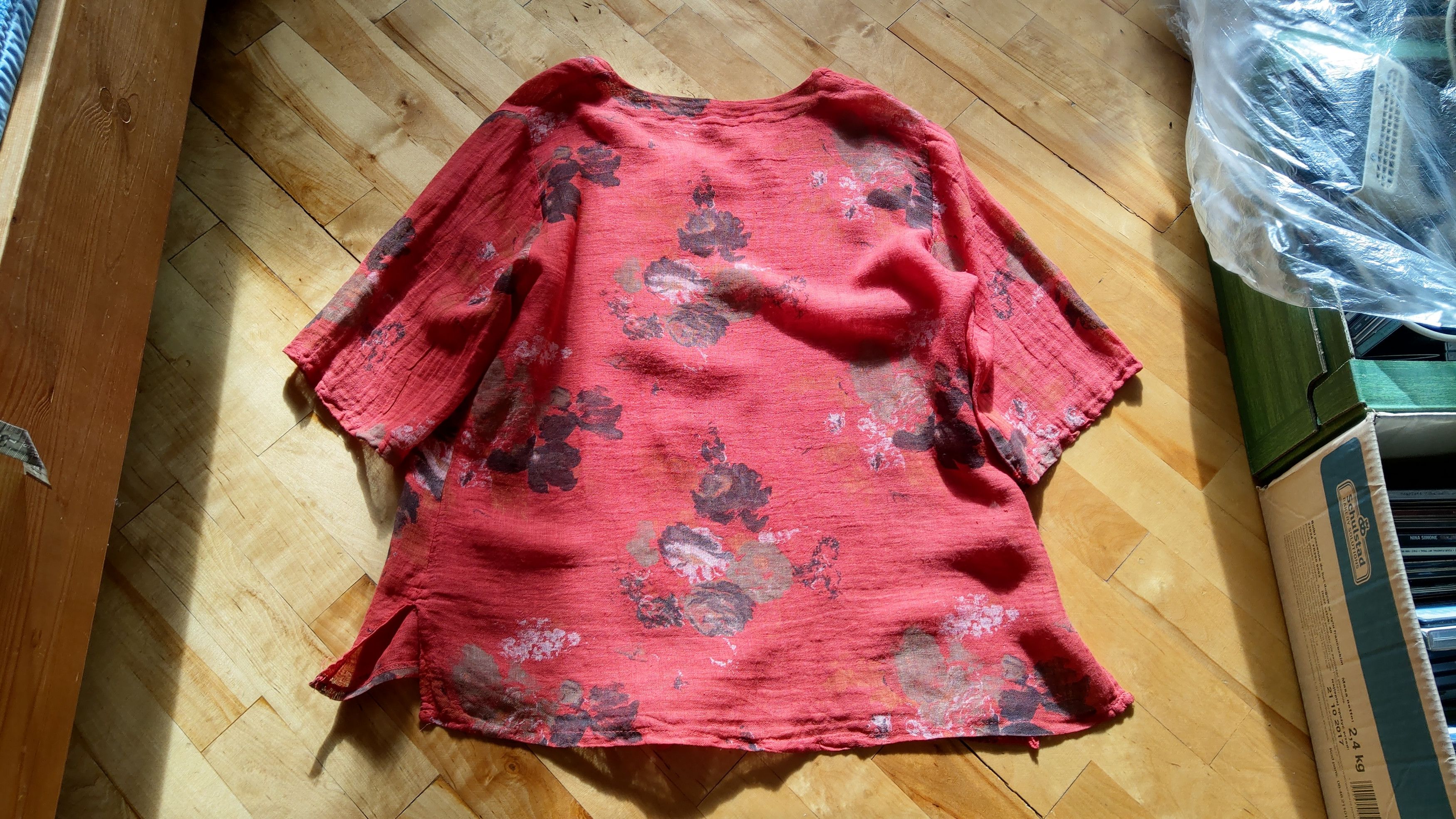 Japanese Brand × Vintage 100% Linen Shirt Rose Print Jacket Alt y2k opium goth Noir Size L / US 10 / IT 46 - 10 Thumbnail