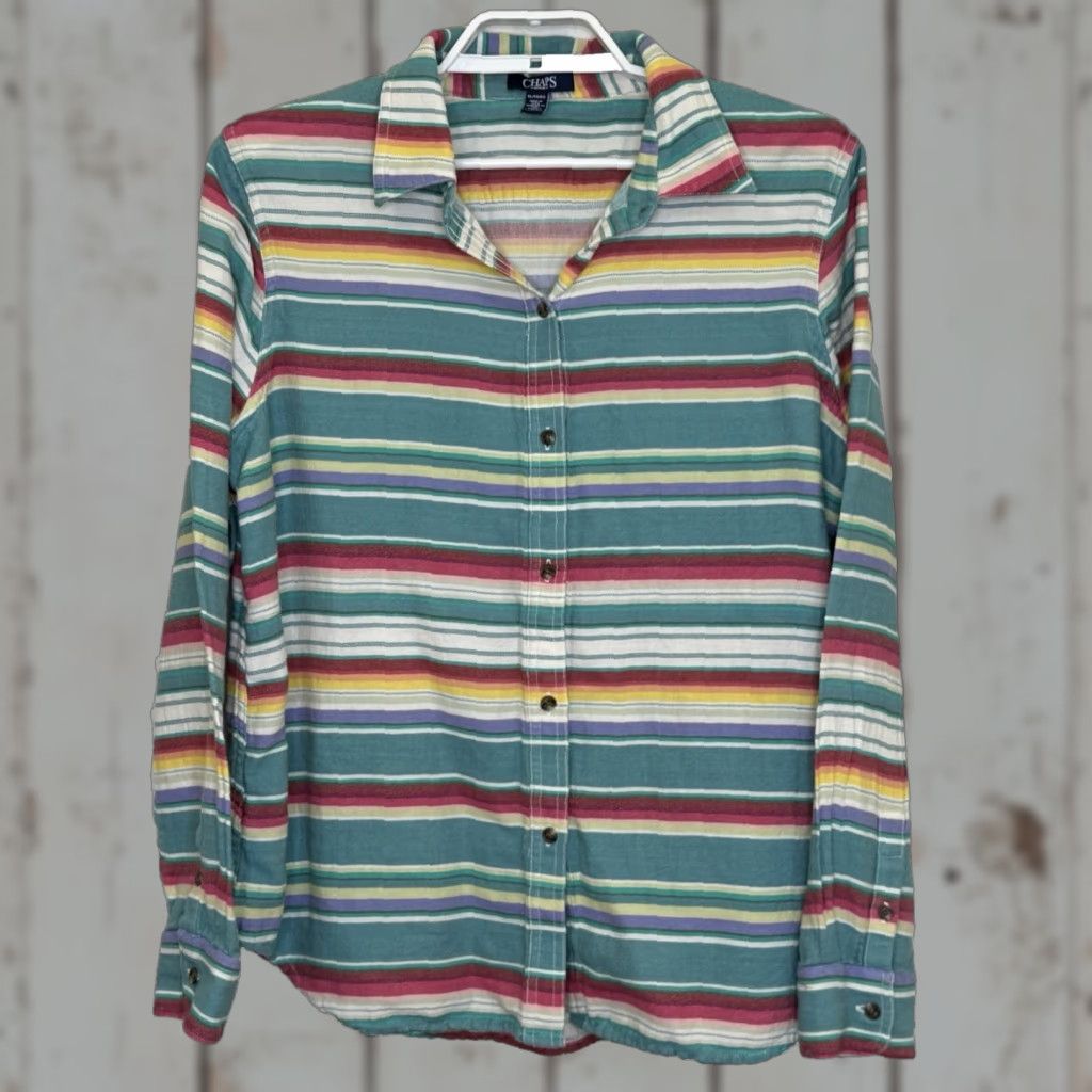 Chaps Chaps Button Front Top Women's XL Stripe Southwestern Long Sleeve Collared Size XL / US 12-14 / IT 48-50 - 1 Thumbnail