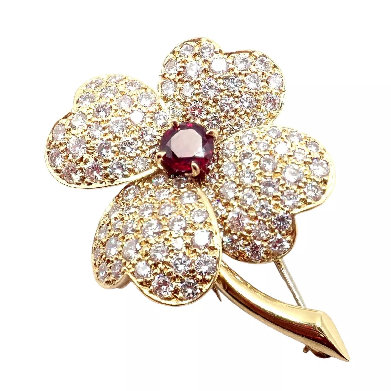 Van Cleef & Arpels 18k Yellow Gold Diamond Ruby Brooch Pendant Size ONE SIZE - 8 Thumbnail