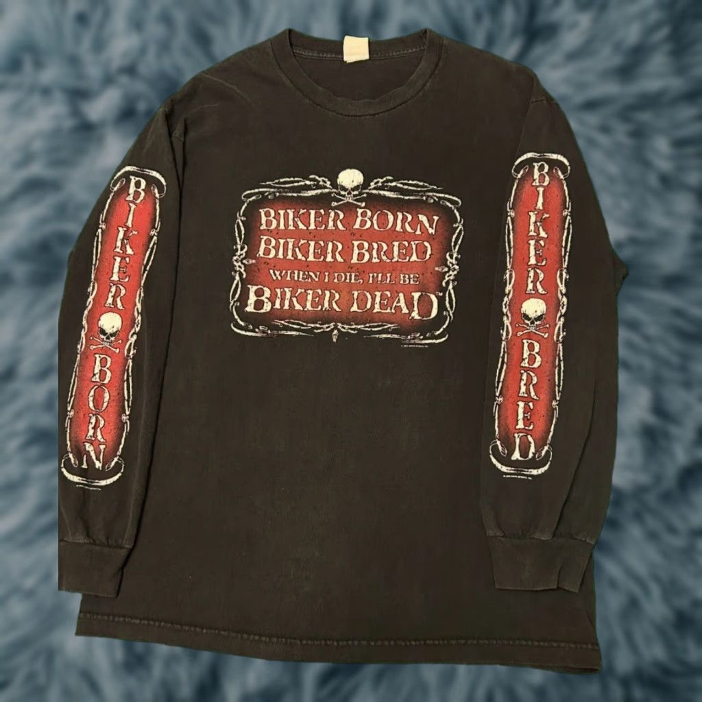 Born VINTAGE 90s Y2K Biker Born Biker Dead Skull Sleeve VTG Longsleeve Shirt L Black Mens Size US L / EU 52-54 / 3 - 1 Thumbnail