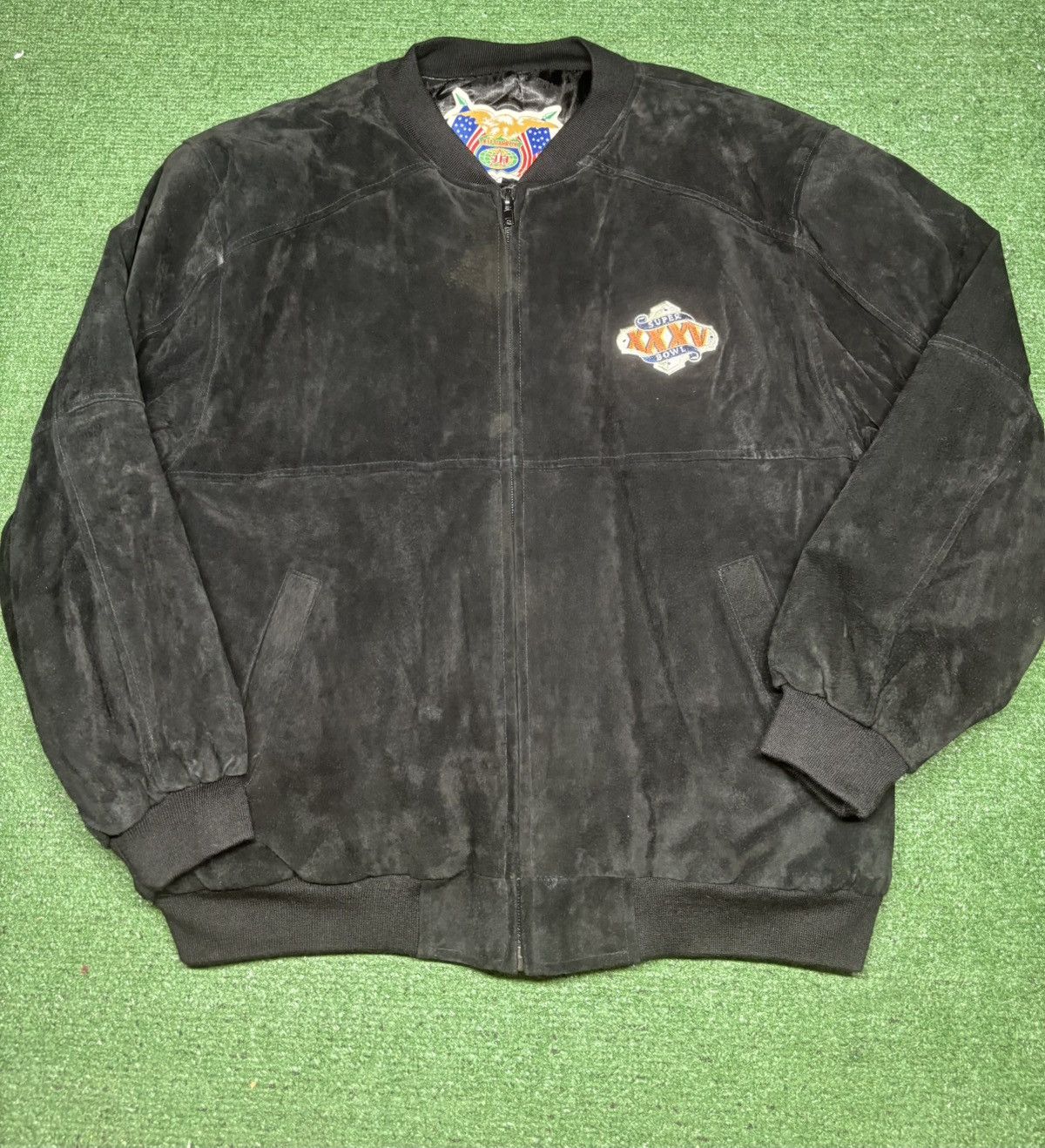 Jeff Hamilton Super Bowl 2001 Bomber Jacket Size XL Suede