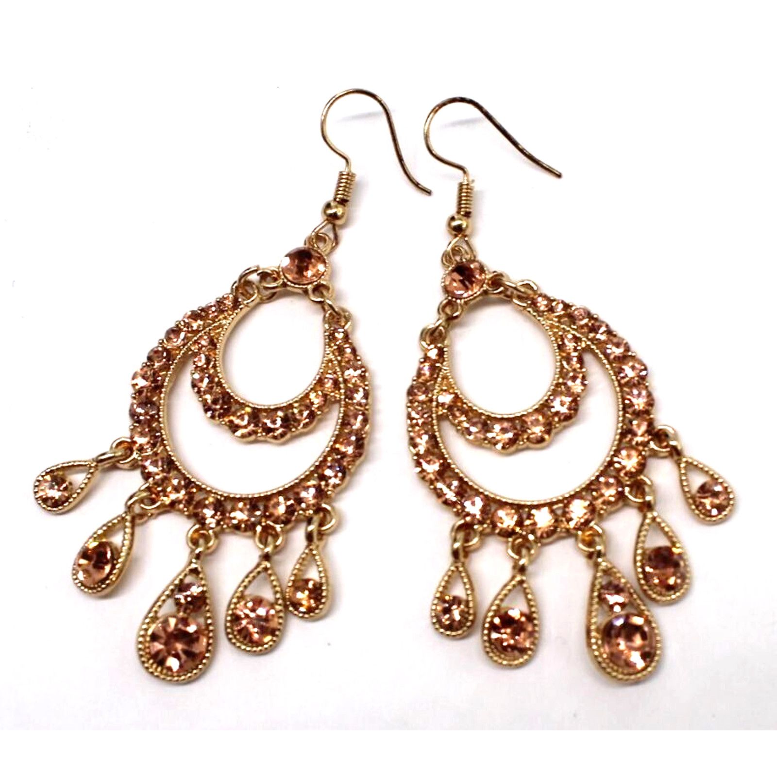 Other Golden Pink Rhinestone Chandelier Earrings • Hook • 3" Drop Size ONE SIZE - 2 Thumbnail