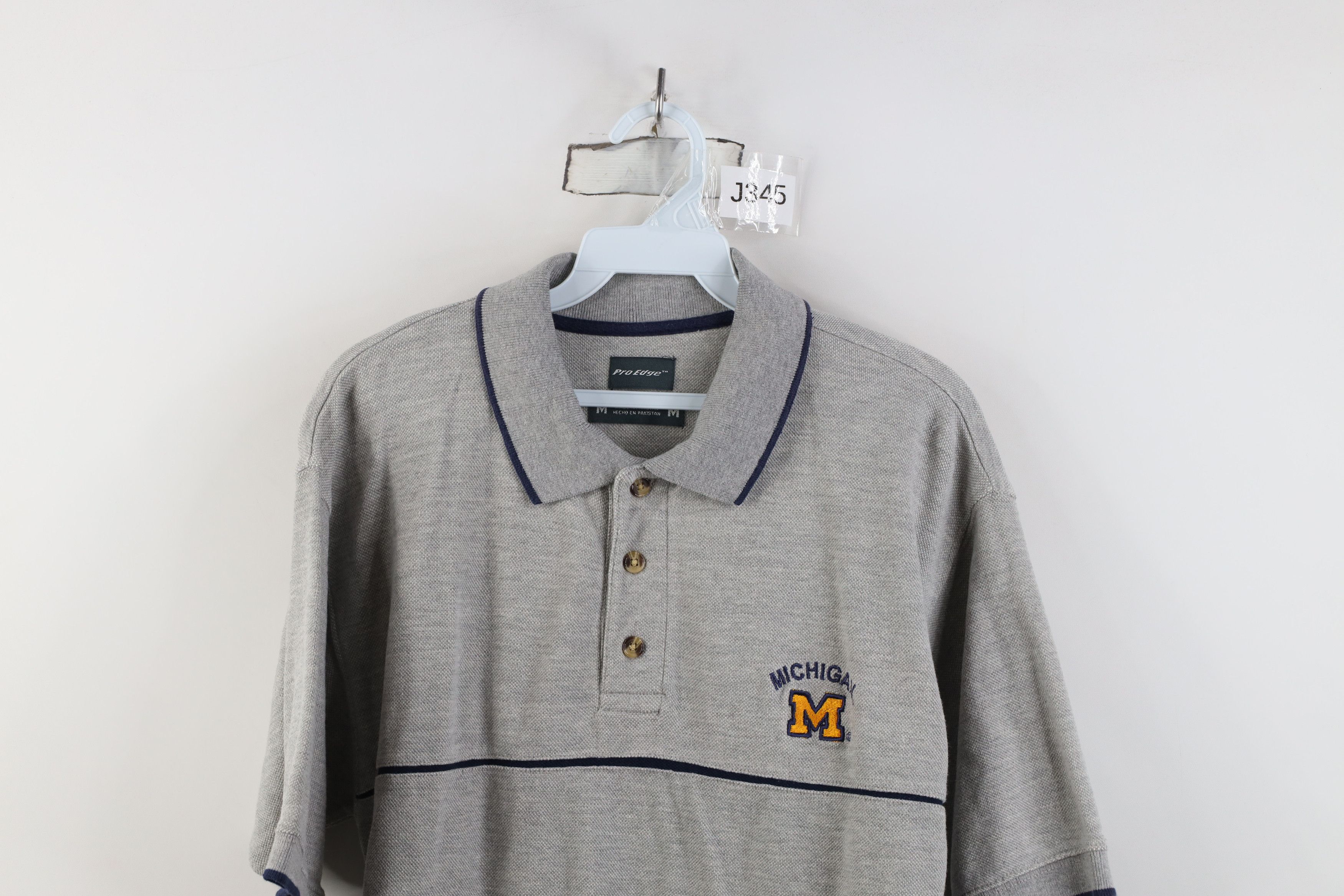 Vintage Vintage 90s Block M University of Michigan Polo Shirt Gray Size US M / EU 48-50 / 2 - 2 Thumbnail
