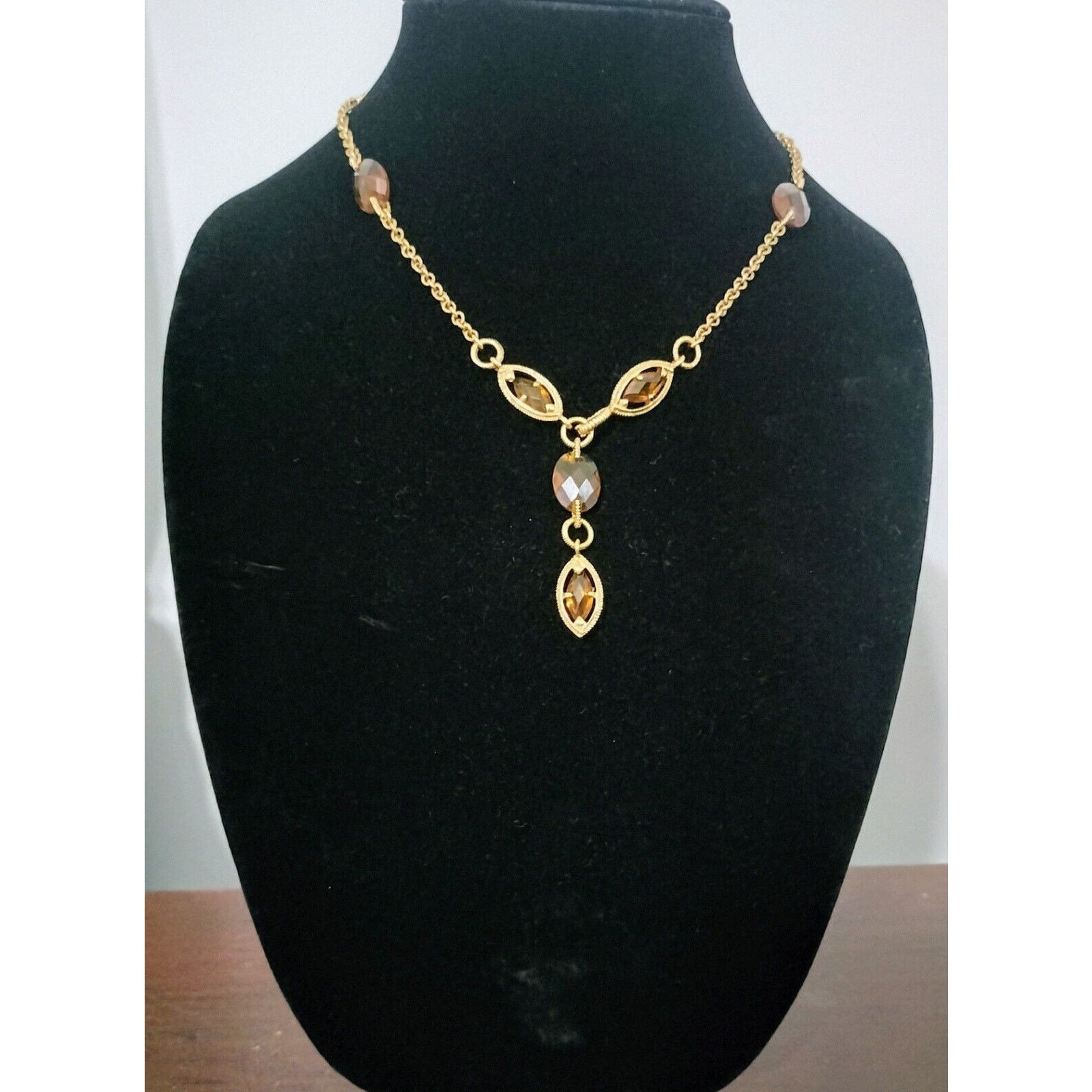 Monet Monet Necklace Vintage Gold Tone Brown Station Y Drop Size ONE SIZE - 12 Thumbnail