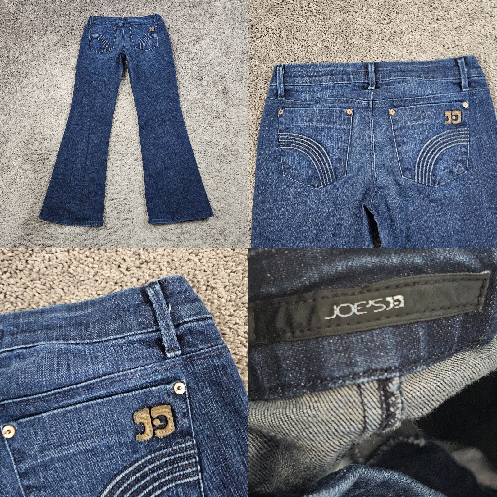 Vintage Joes Jeans Womens Jeans Flared Low Rise Dark Wash Stretch 29 28x31 Blue Cotton Denim Slim Rocker 90s Size 29" - 8 Thumbnail