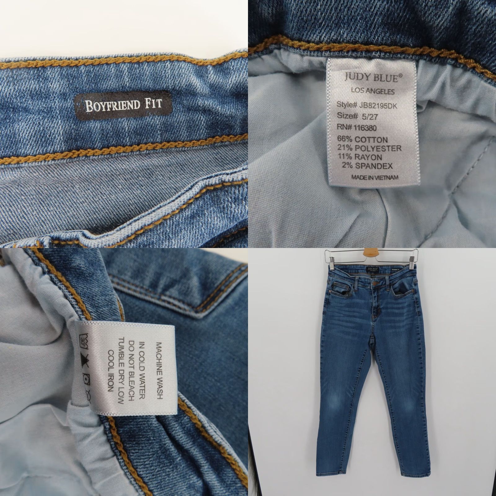 Vintage Judy Blue Women Jeans Boyfriend 5/27 Blue Denim Stretch Cotton Blend Regular Size 27 Blue Wash Vintage No Mens Womens Girls Size 27" / US 4 / IT 40 - 8 Thumbnail